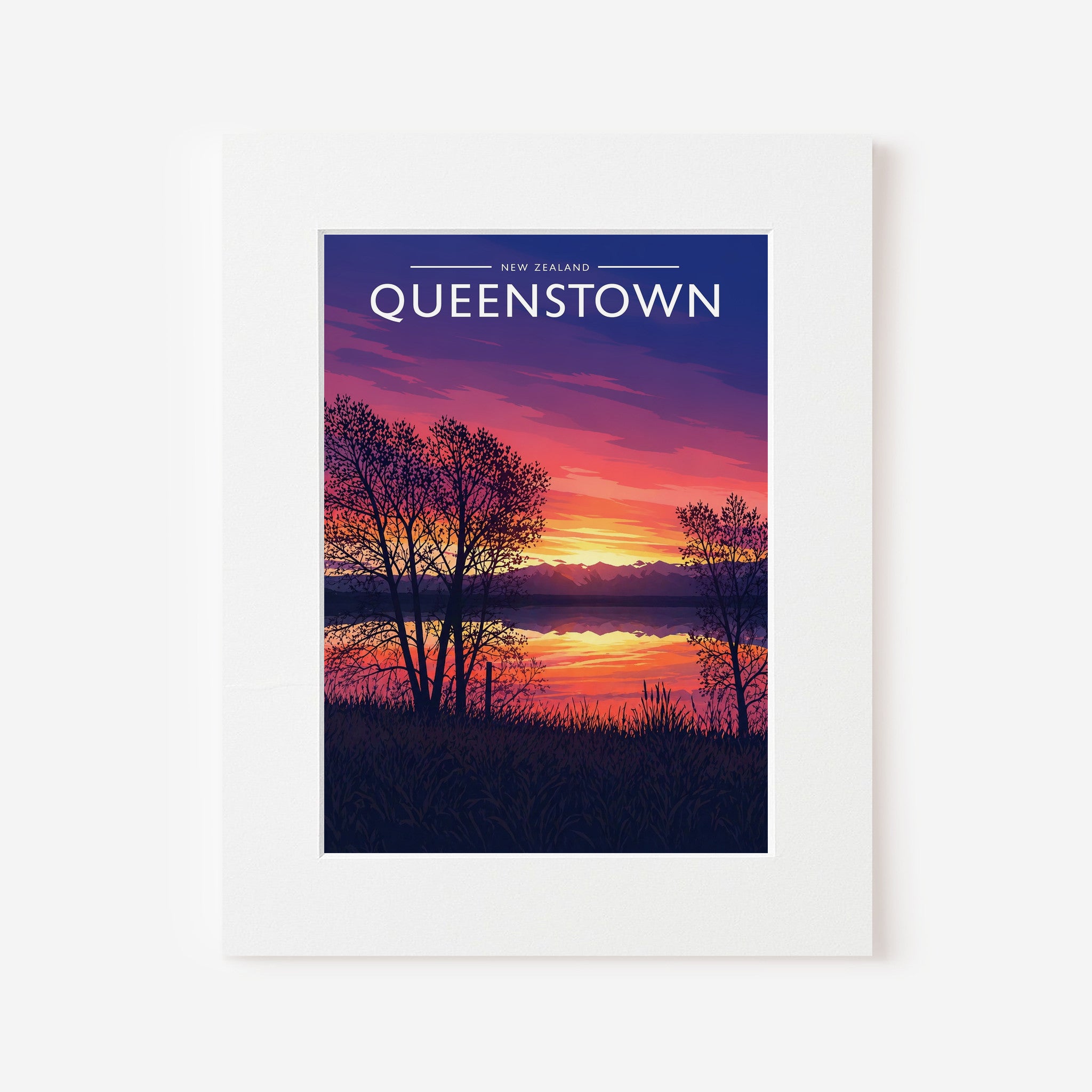 Queenstown Travel Poster in a white mount