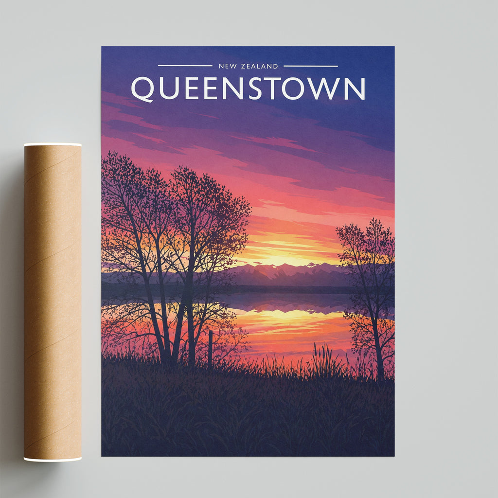 Queenstown Travel Poster - fine art print with shipping tube