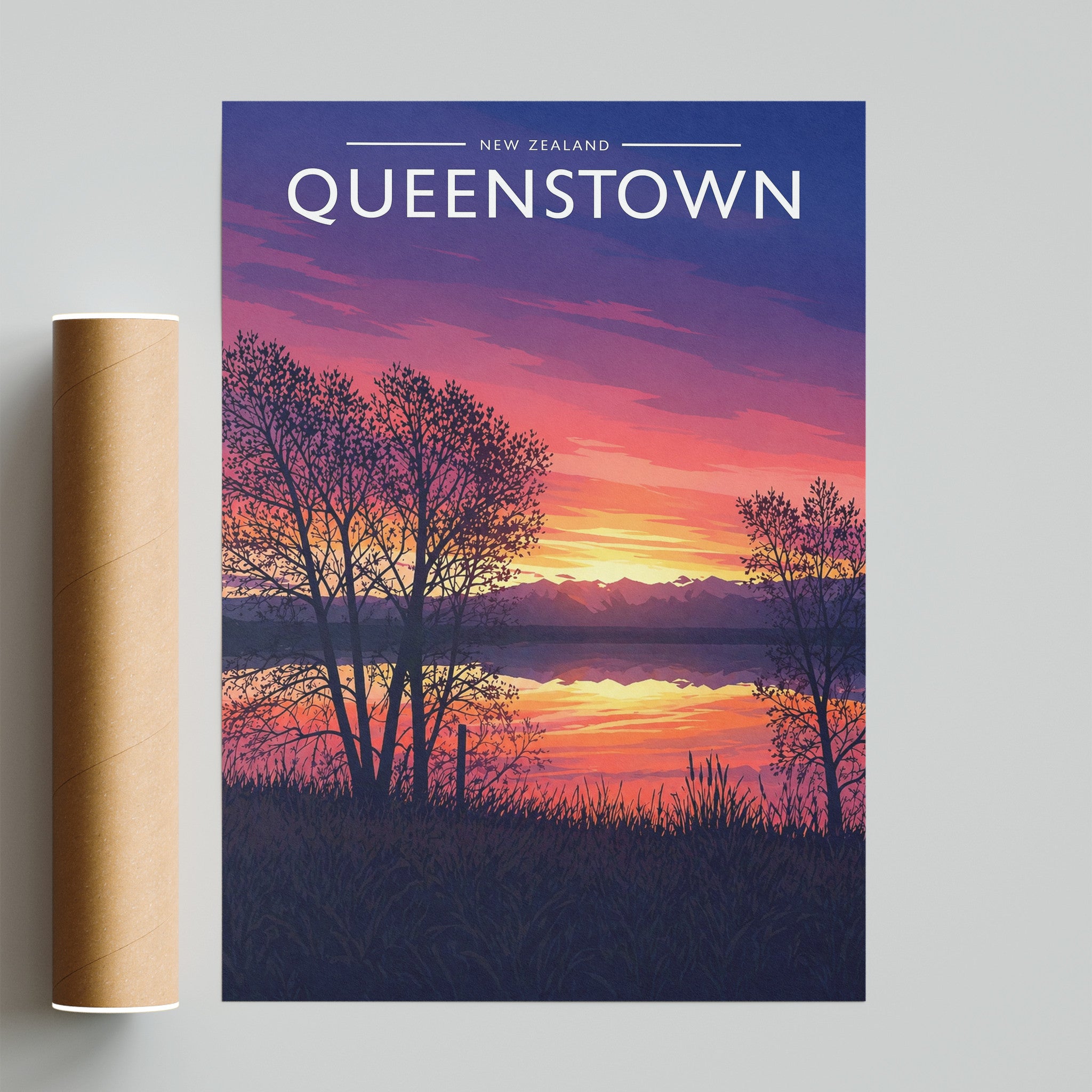 Queenstown Travel Poster - fine art print with shipping tube