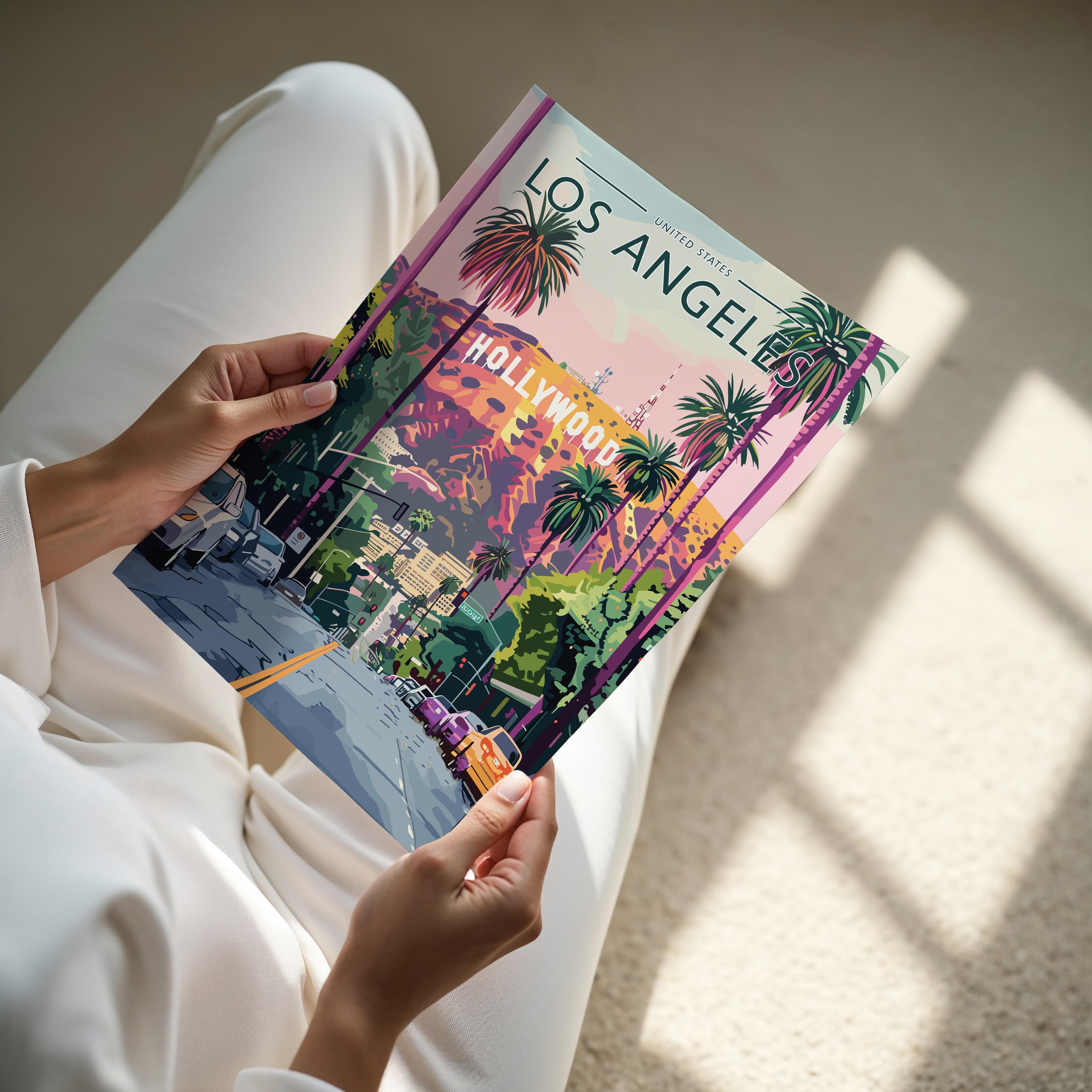 Los Angeles Travel Poster - A4 print held in hand