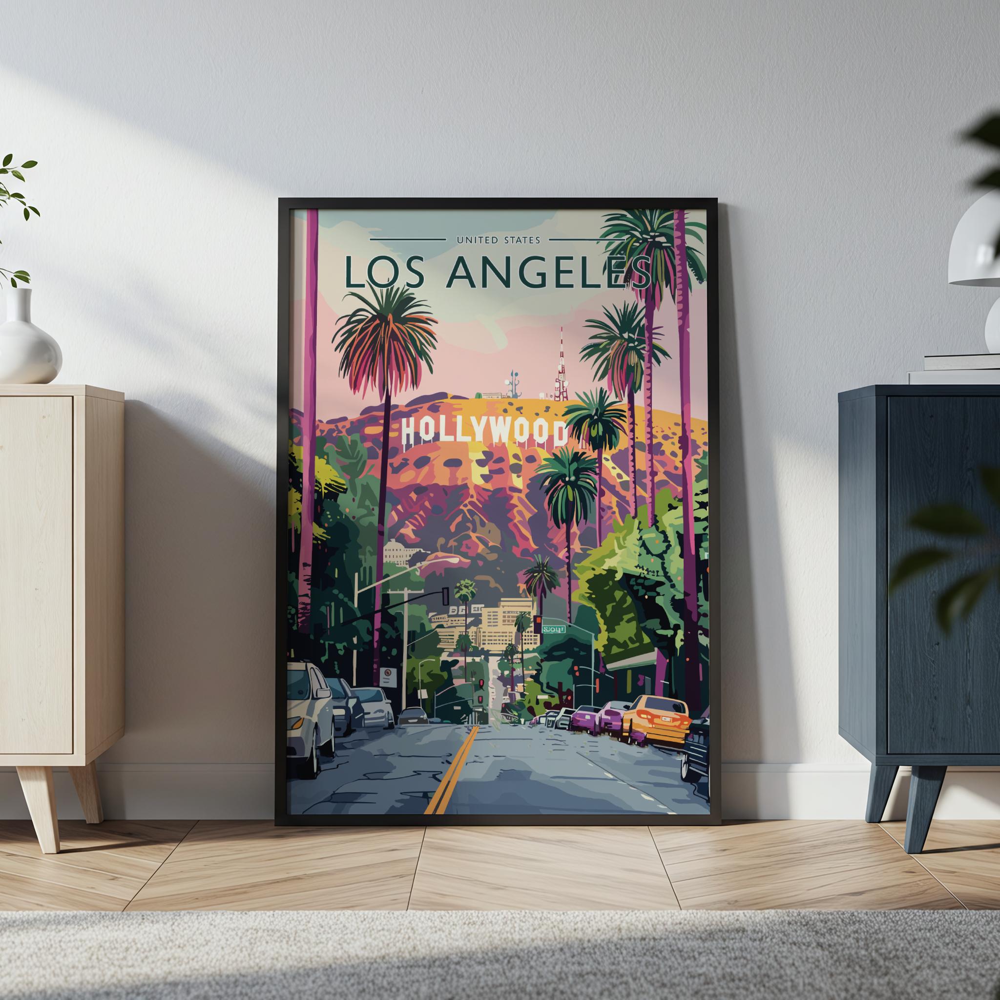 Los Angeles Travel Poster in a black frame