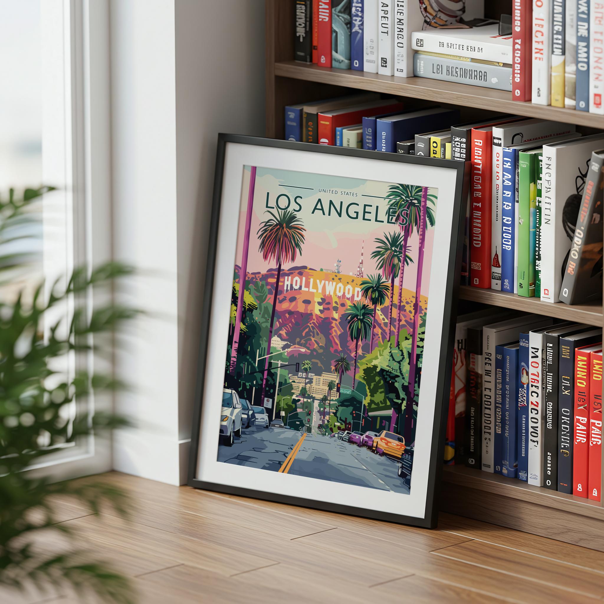 Los Angeles Travel Poster mounted in a black frame