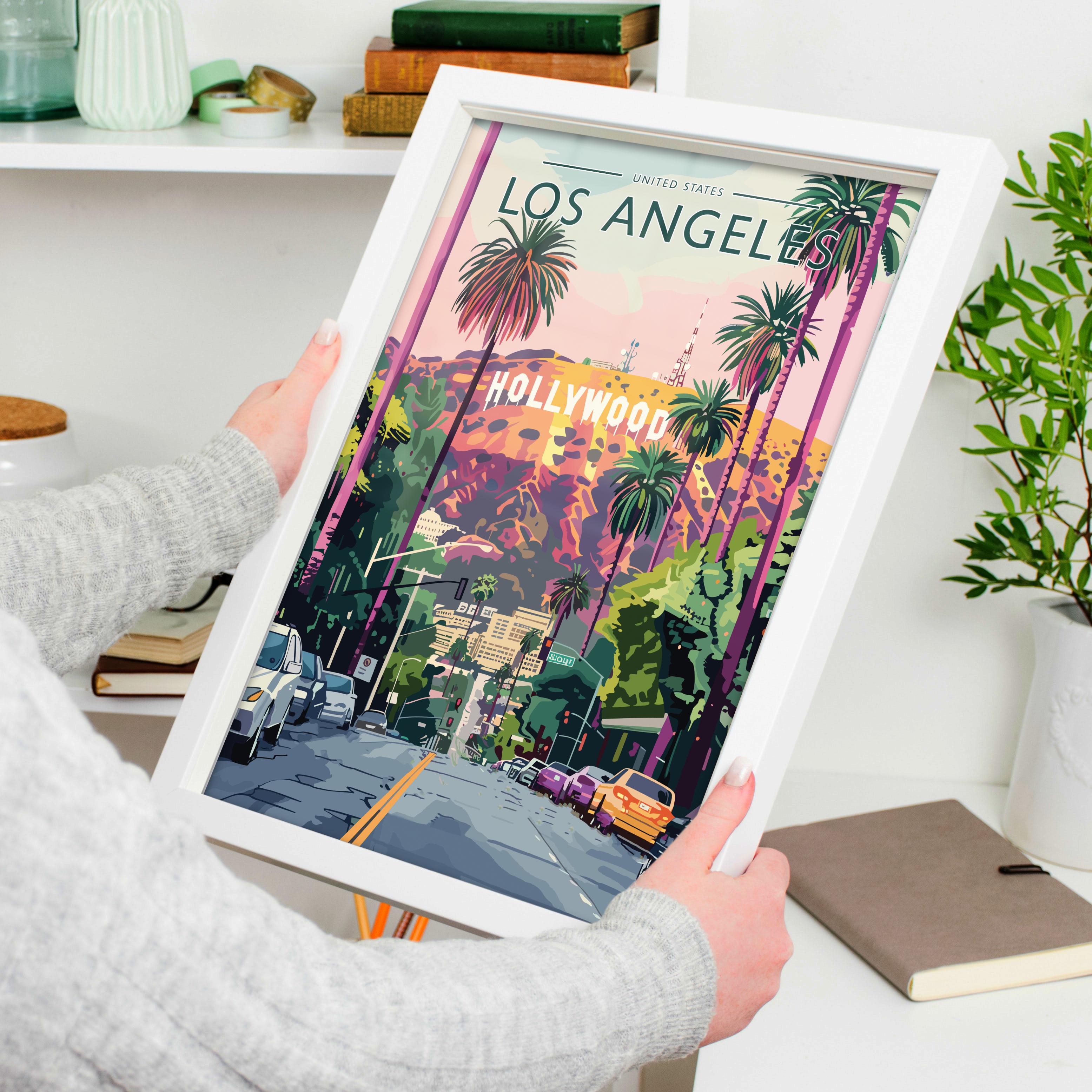 Los Angeles Travel Poster held in a white frame