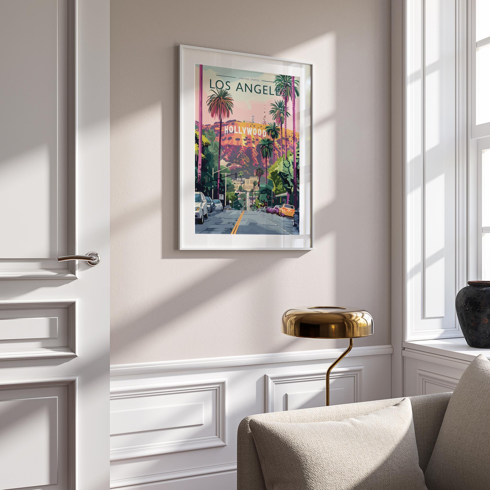 Los Angeles Travel Poster mounted in a white frame