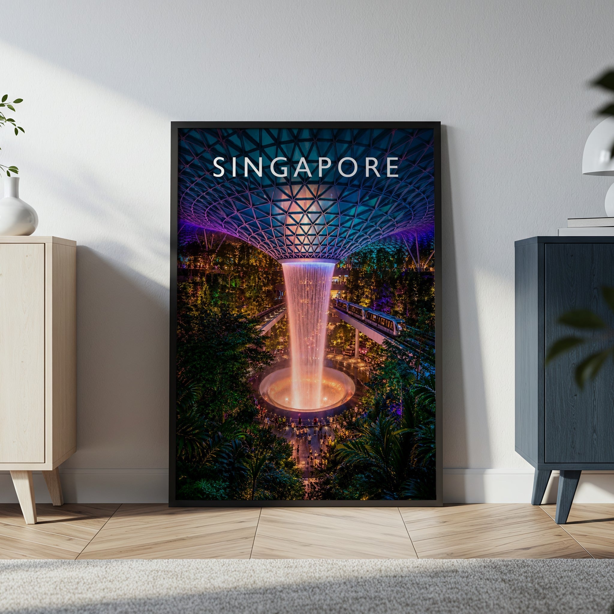 Singapore Travel Poster in a black frame