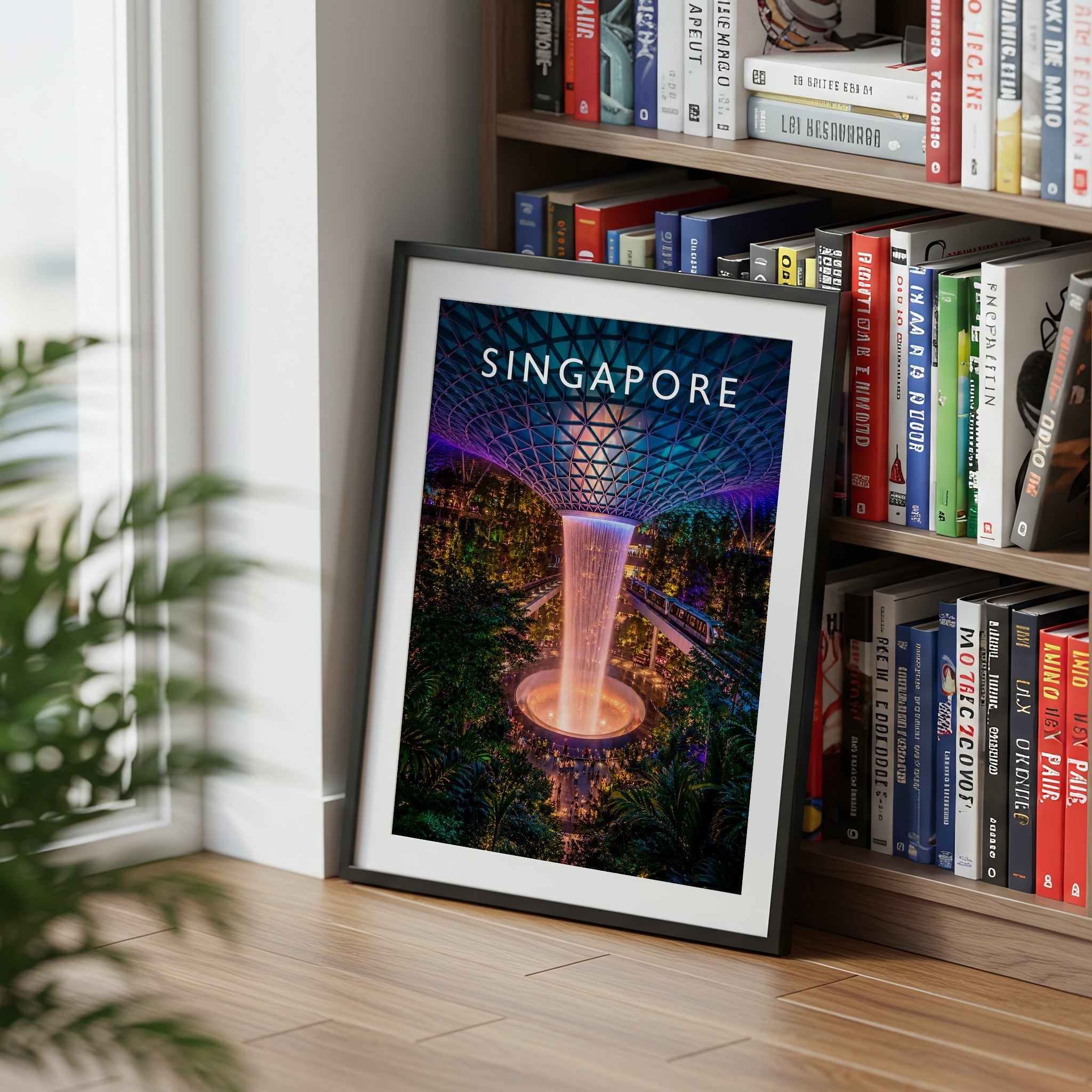 Singapore Travel Poster mounted in a black frame