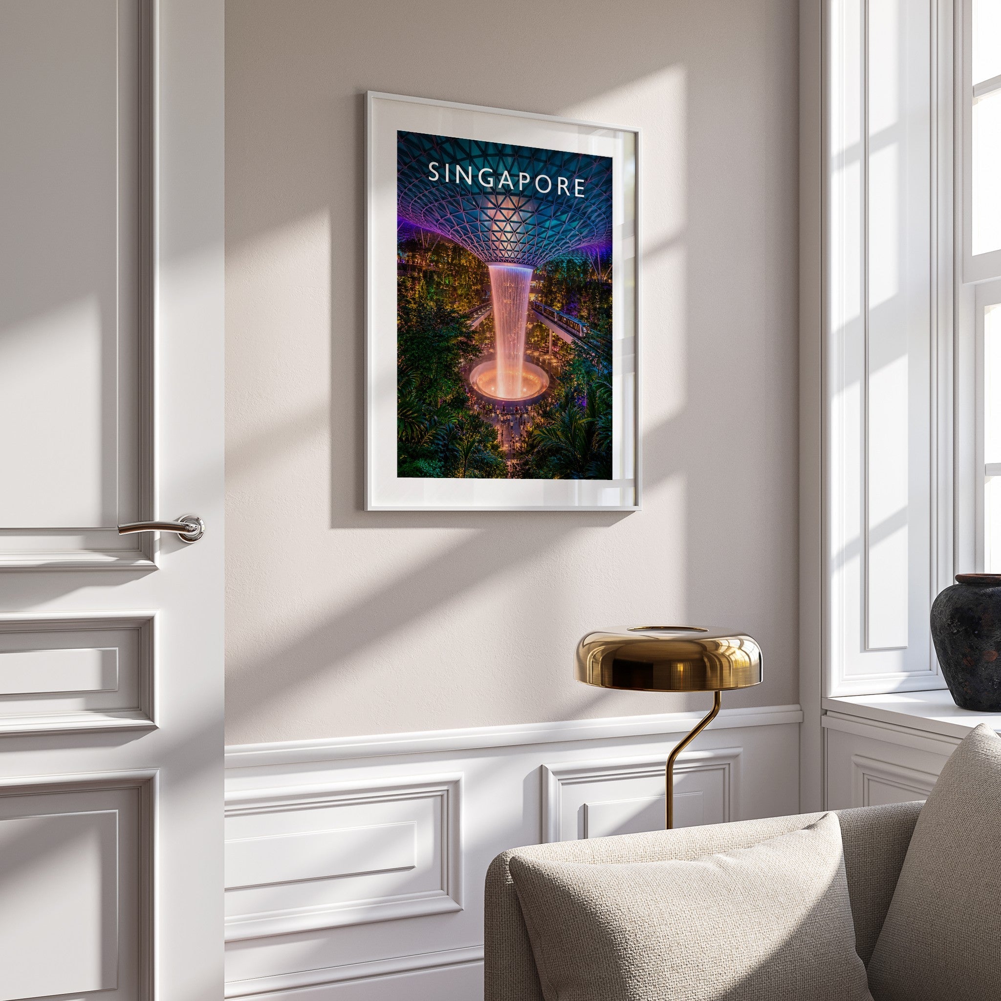 Singapore Travel Poster mounted in a white frame