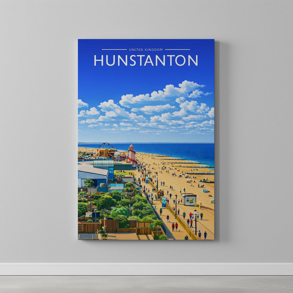 Hunstanton Travel Poster as a gallery-wrapped canvas on a plain wall