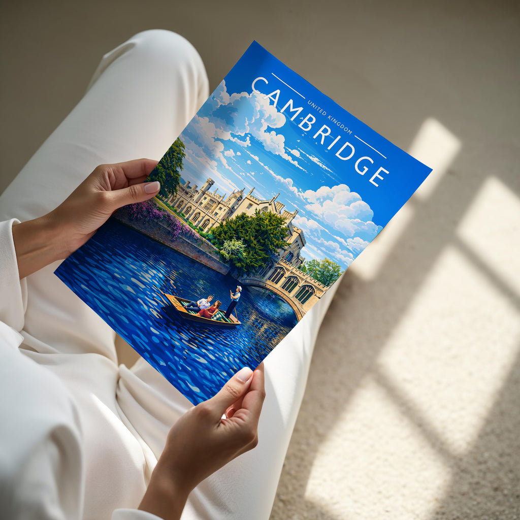 Cambridge Travel Poster - A4 print held in hand