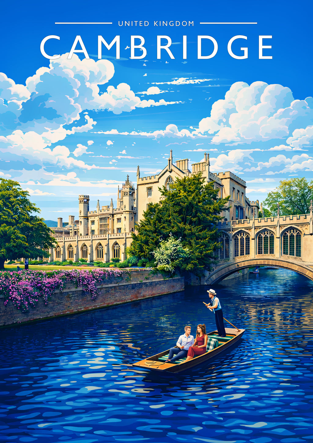 Cambridge Travel Poster - A4 travel poster print