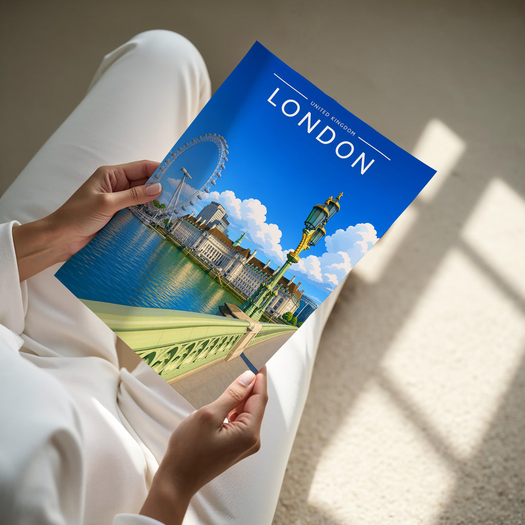 London #6 Travel Poster - A4 print held in hand