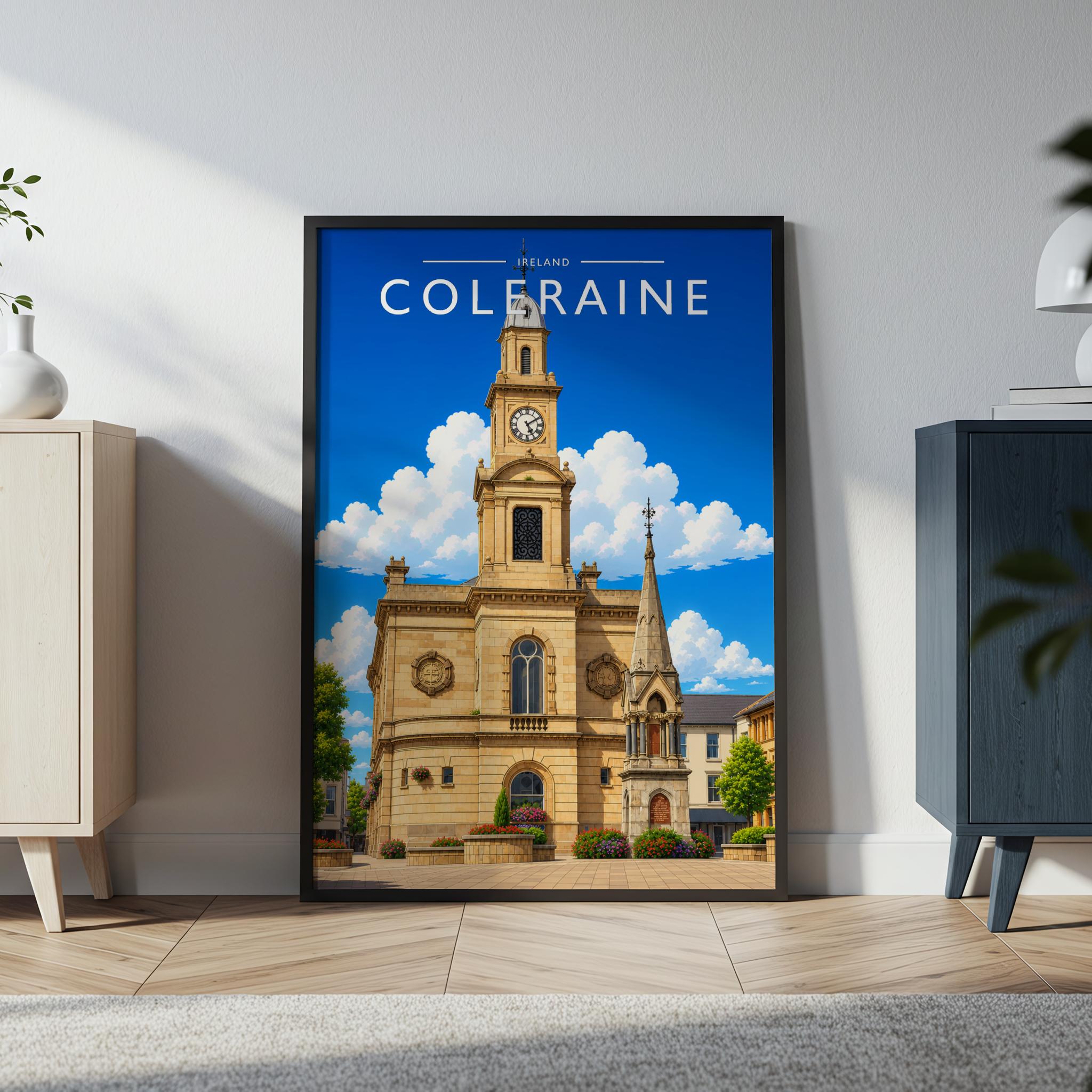 Coleraine Travel Poster in a black frame