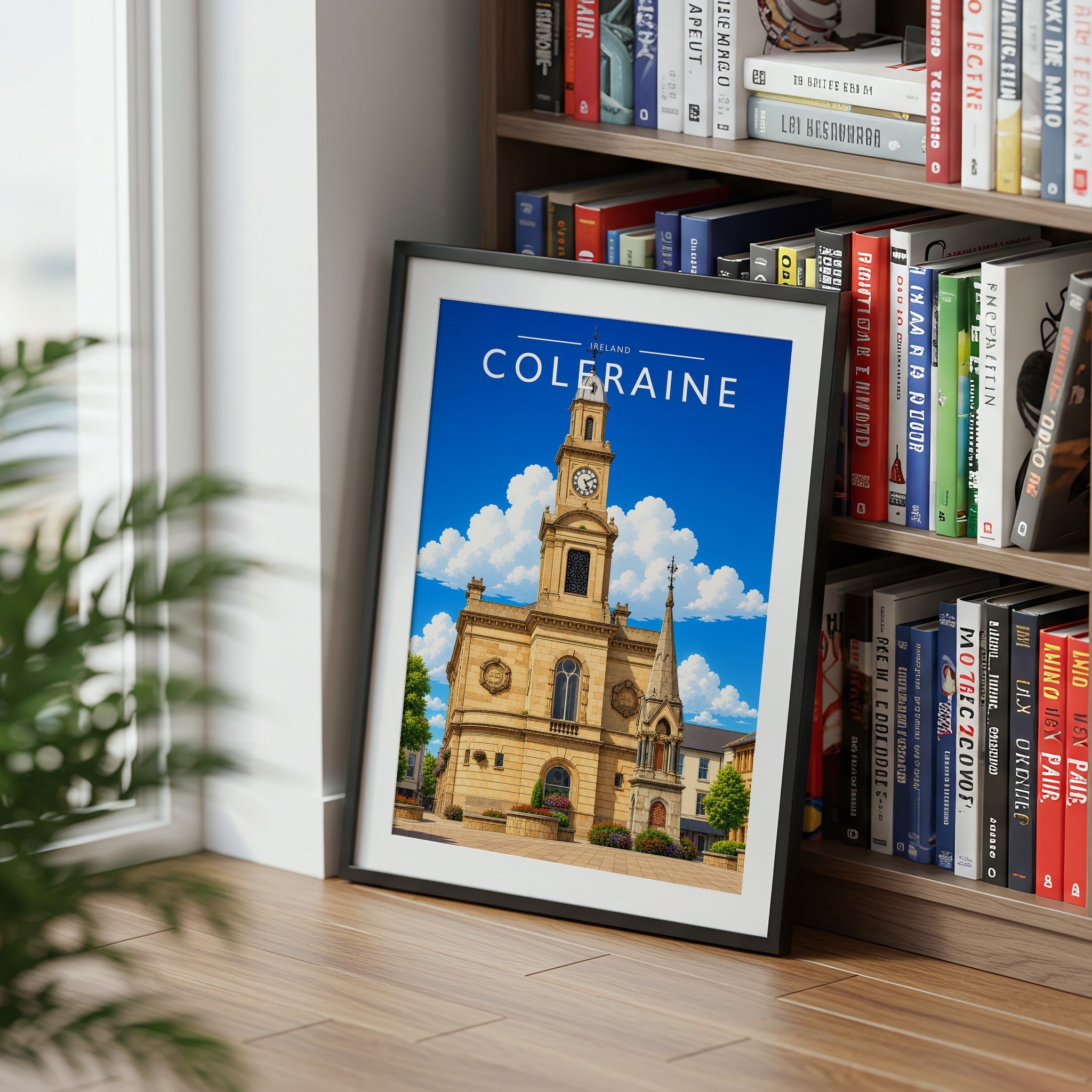 Coleraine Travel Poster mounted in a black frame