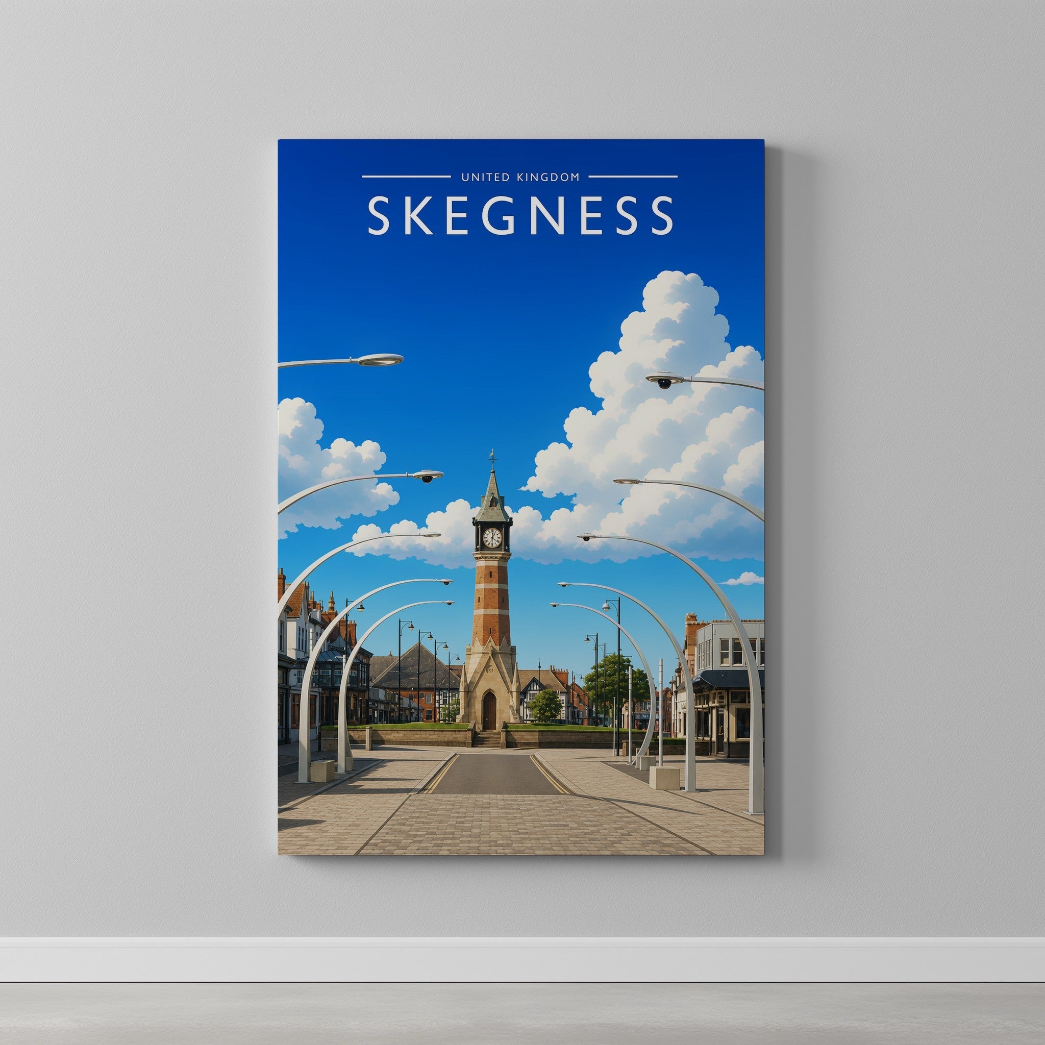 Skegness #2 Travel Poster as a gallery-wrapped canvas on a plain wall