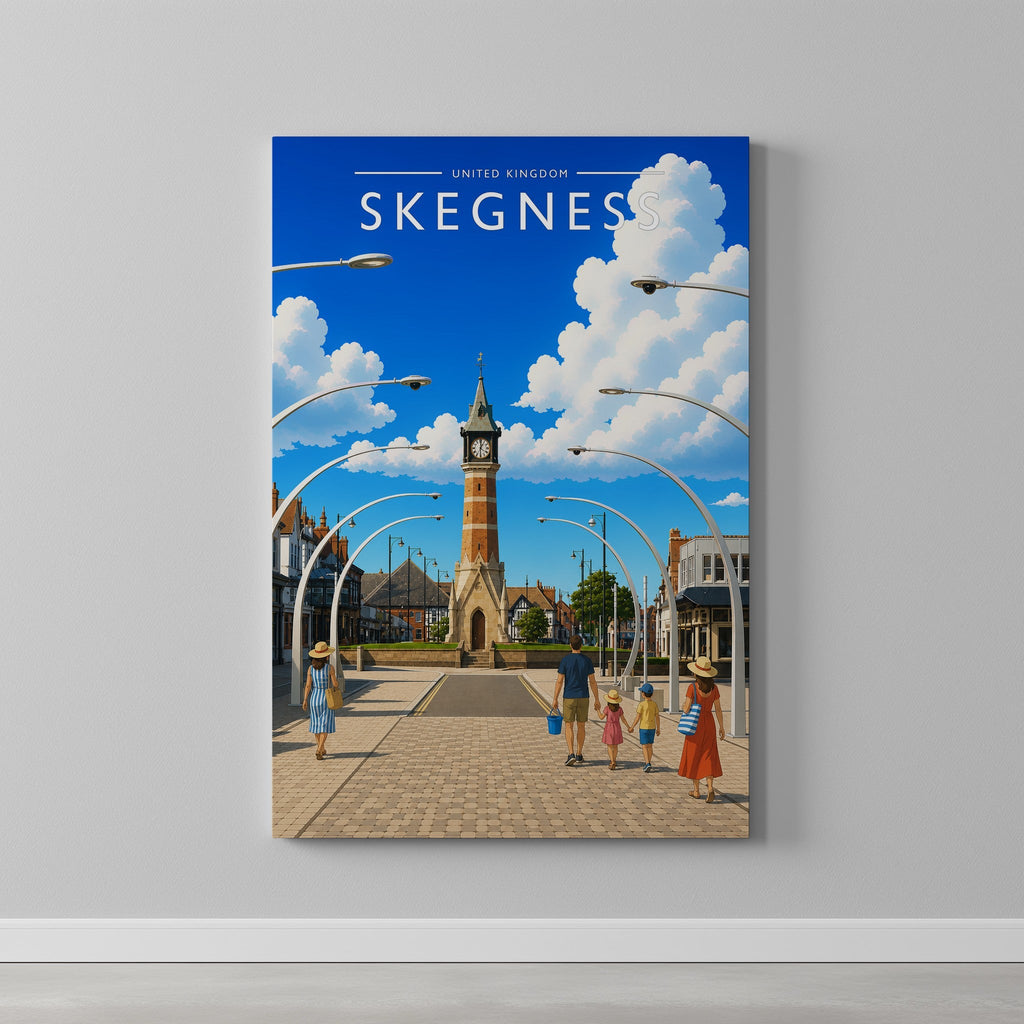 Skegness #3 Travel Poster as a gallery-wrapped canvas on a plain wall