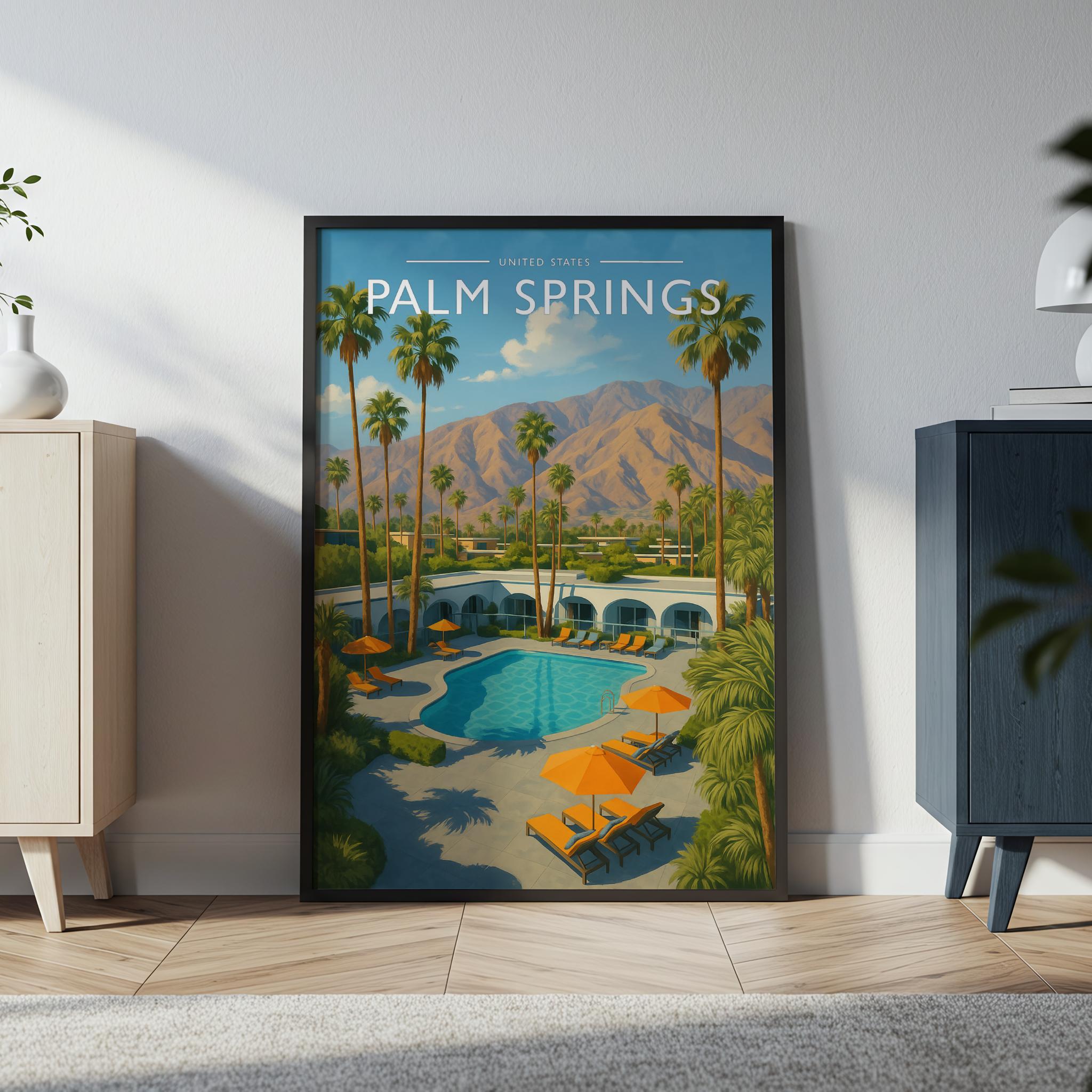 Palm Springs Travel Poster in a black frame