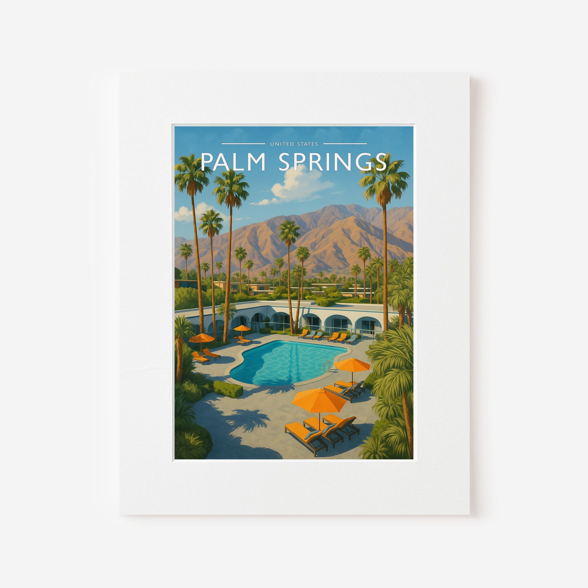 Palm Springs Travel Poster in a white mount