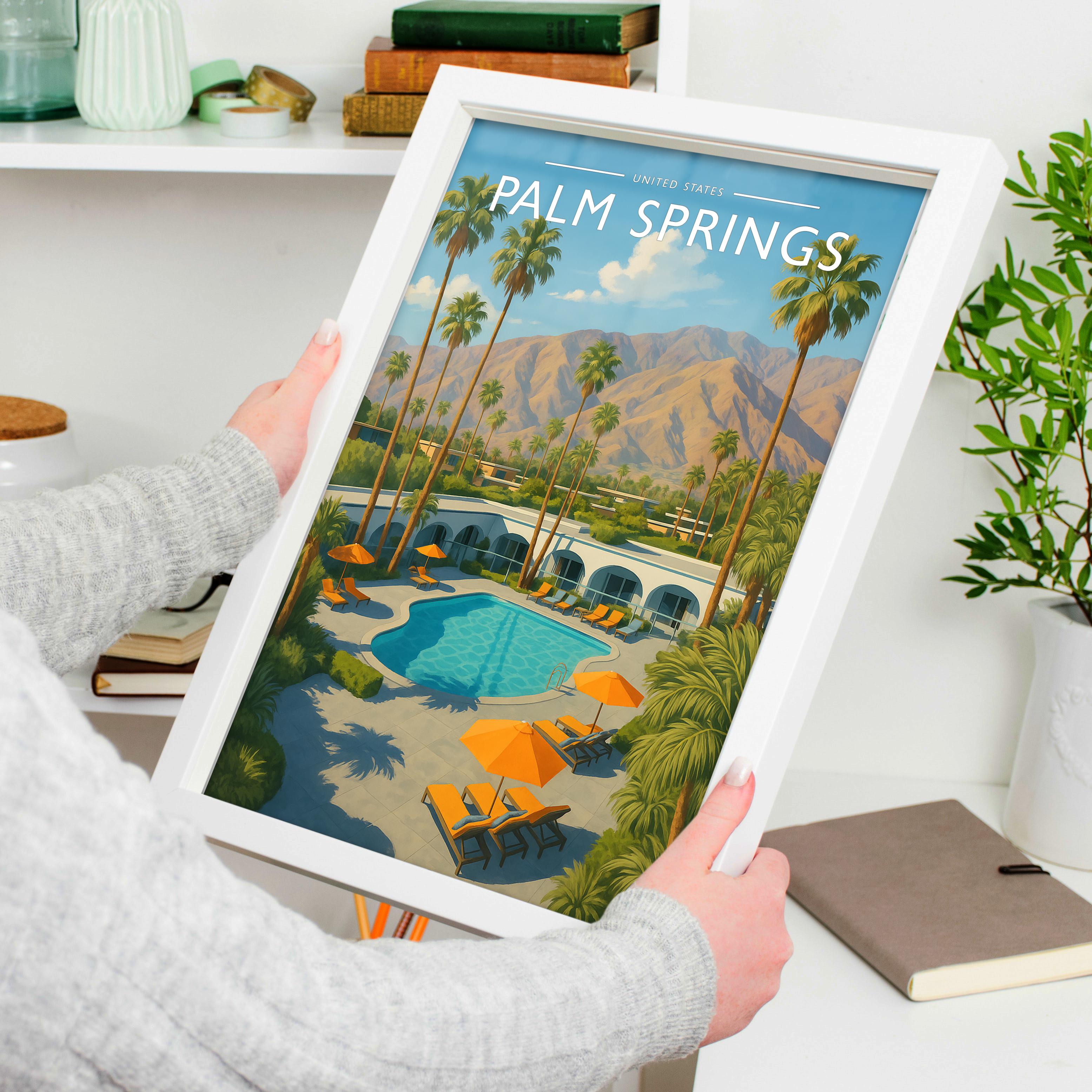 Palm Springs Travel Poster held in a white frame
