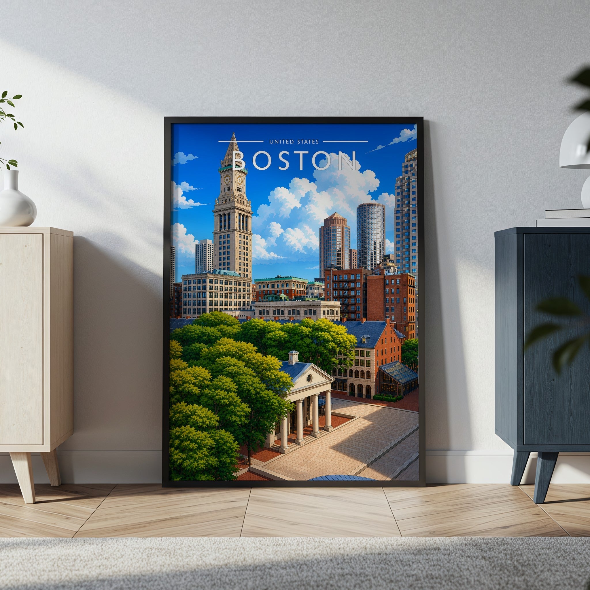 Boston Travel Poster in a black frame