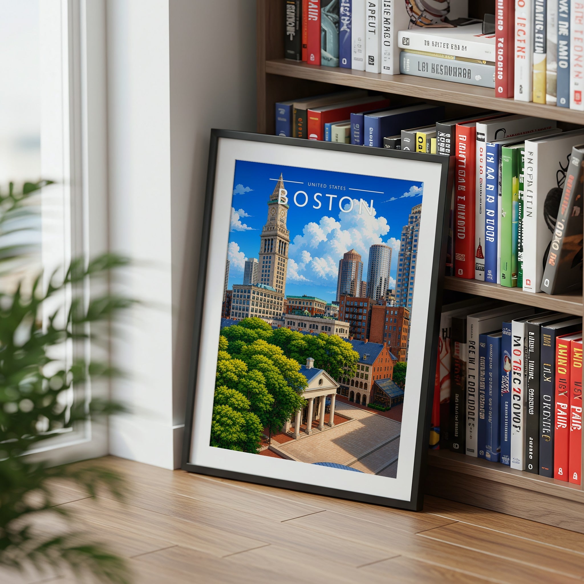 Boston Travel Poster mounted in a black frame