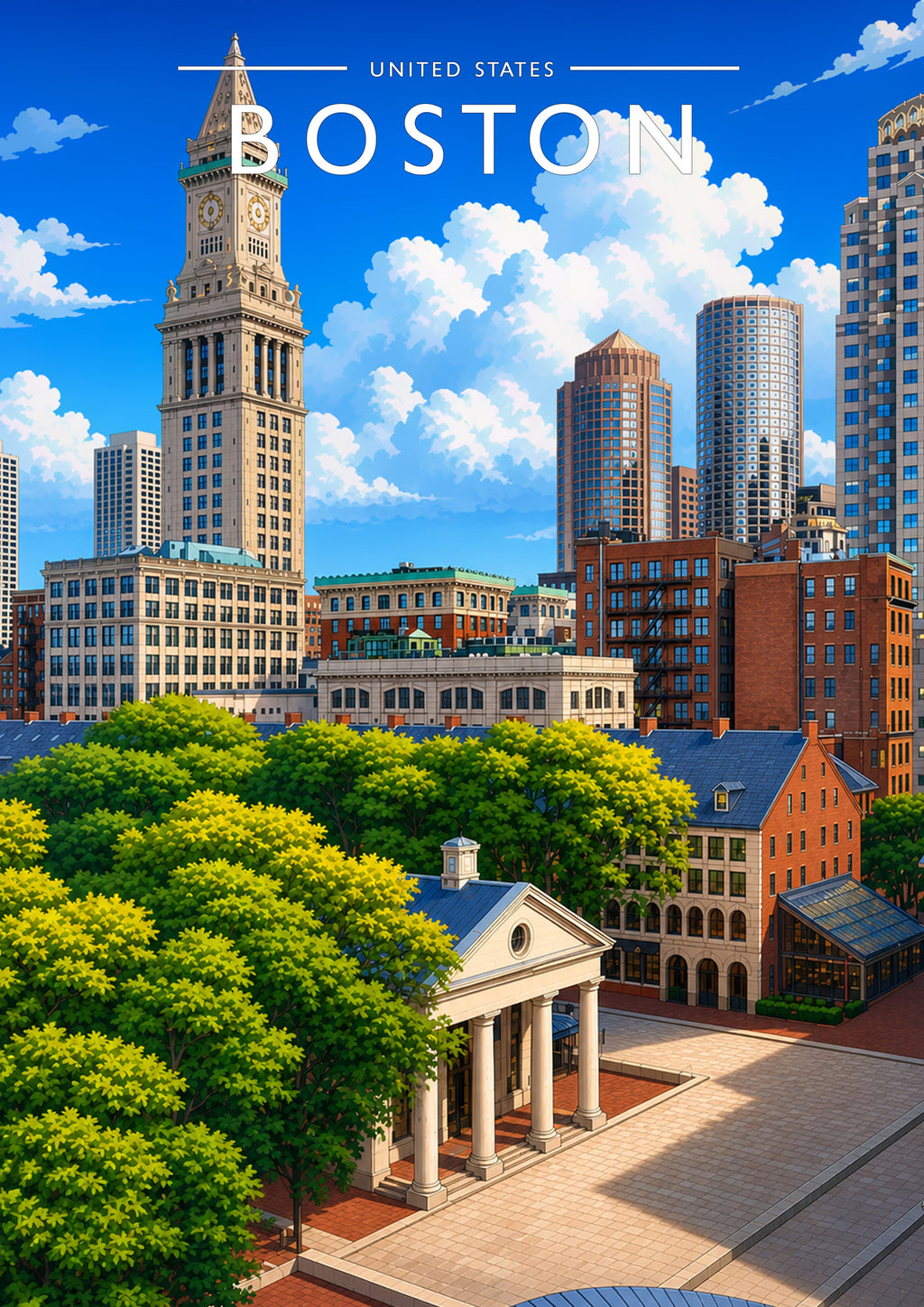 Boston Travel Poster - A4 travel poster print
