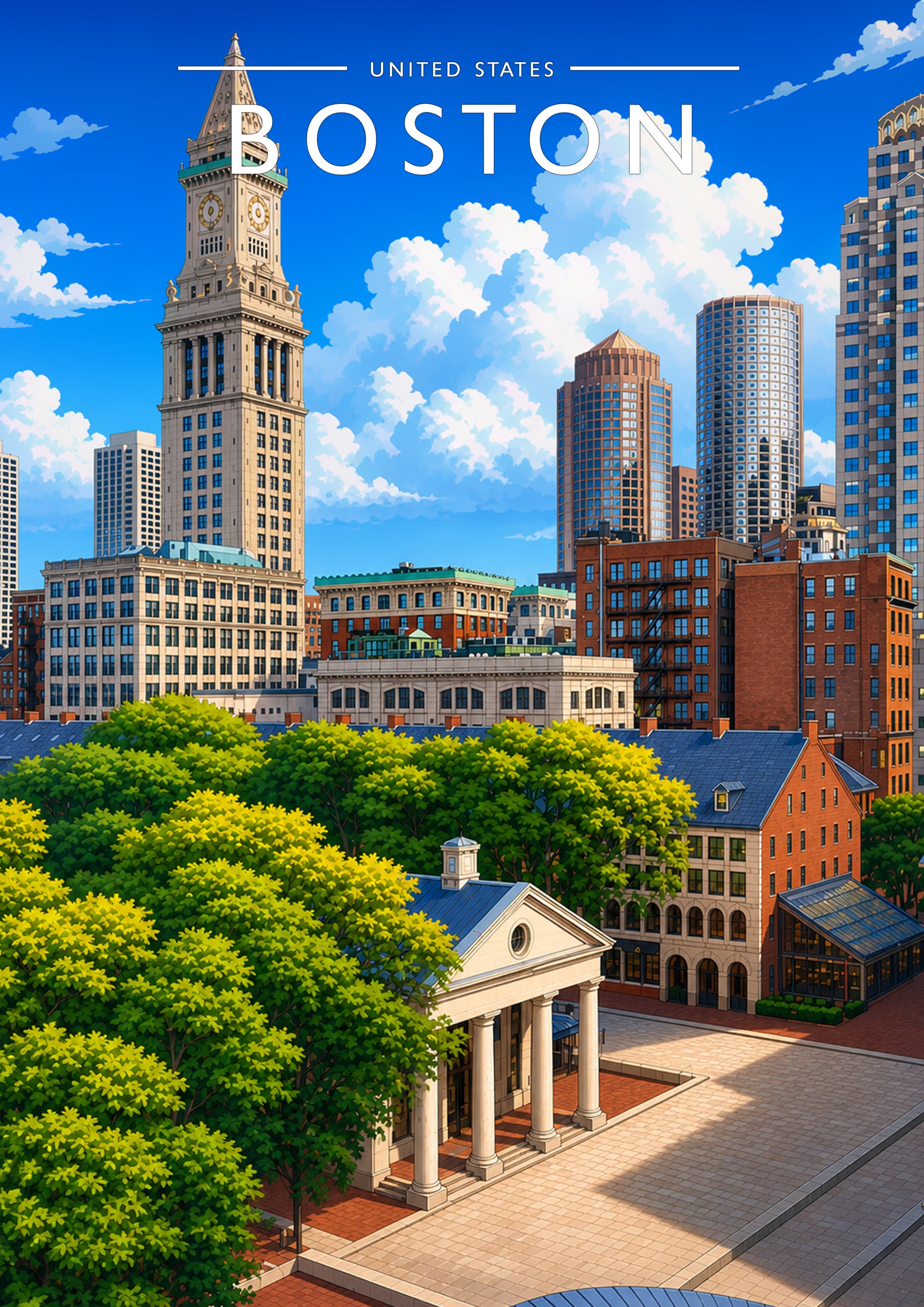 Boston Travel Poster - A4 travel poster print