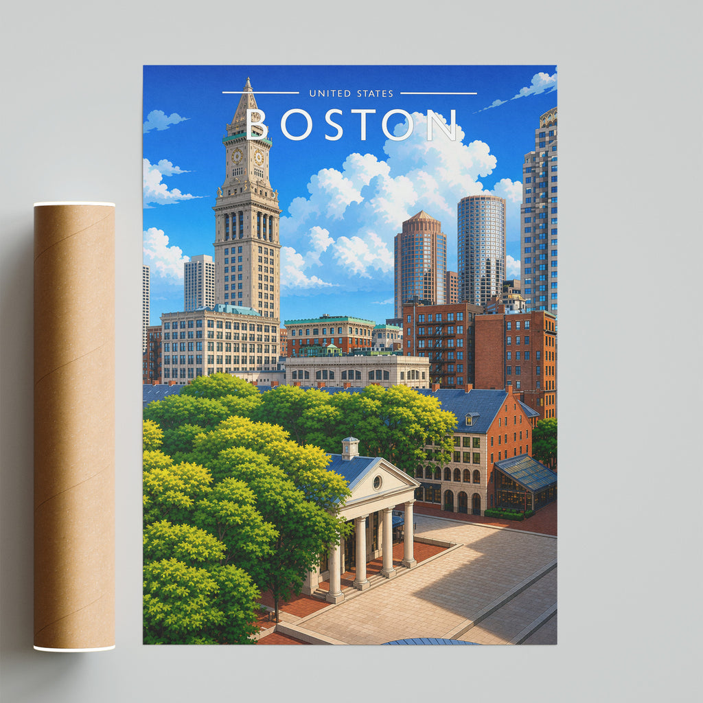 Boston Travel Poster - fine art print with shipping tube
