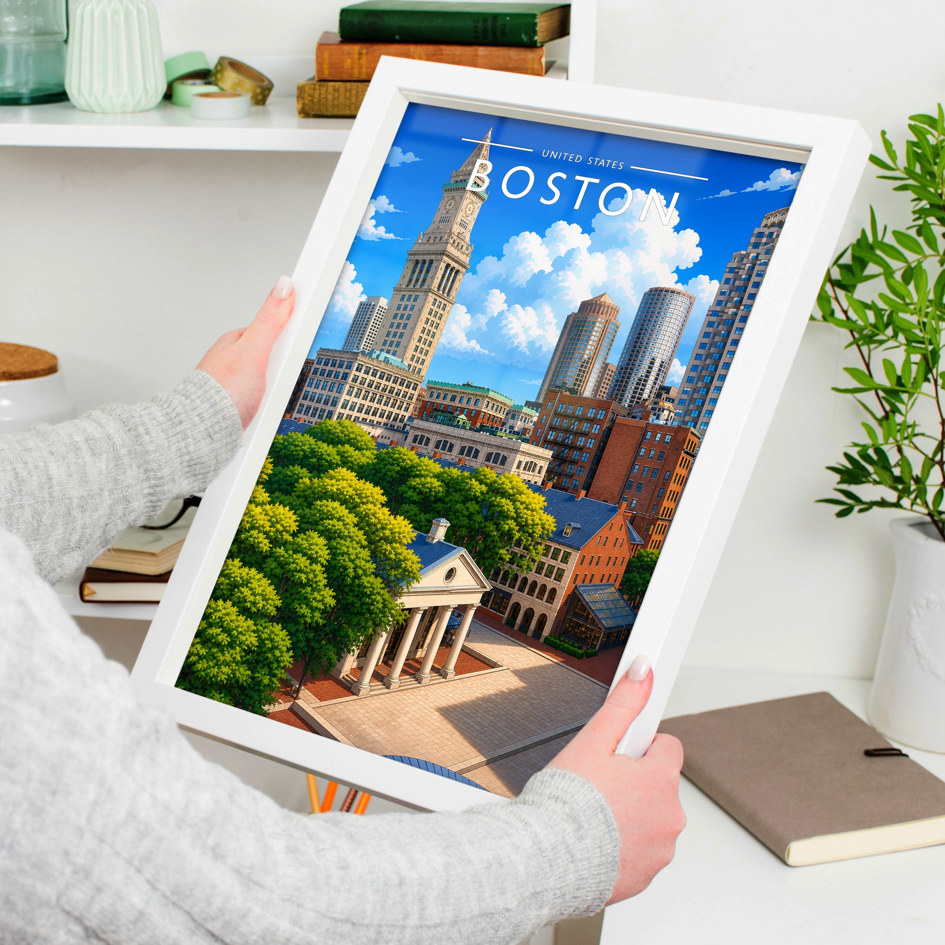 Boston Travel Poster held in a white frame