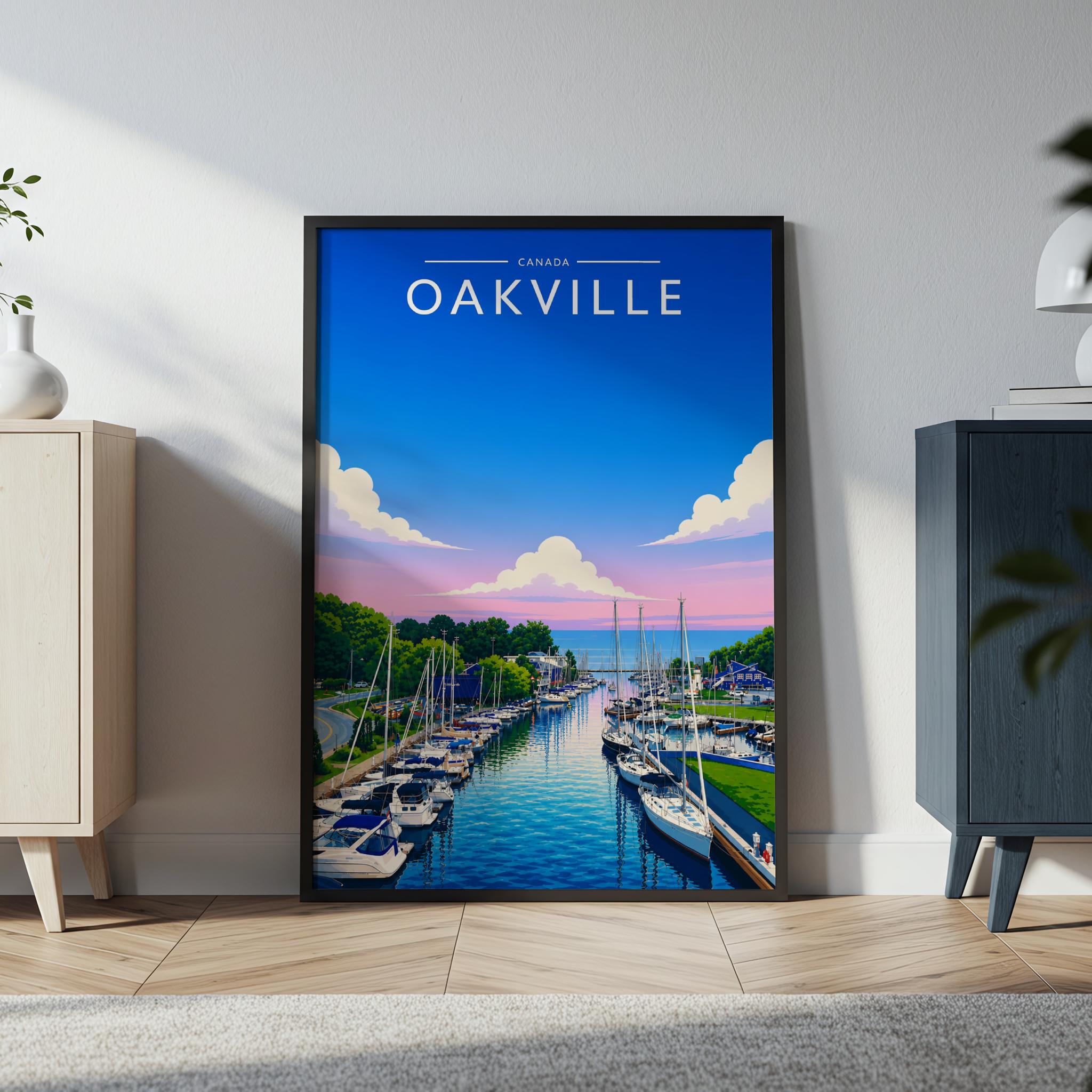Oakville Travel Poster in a black frame