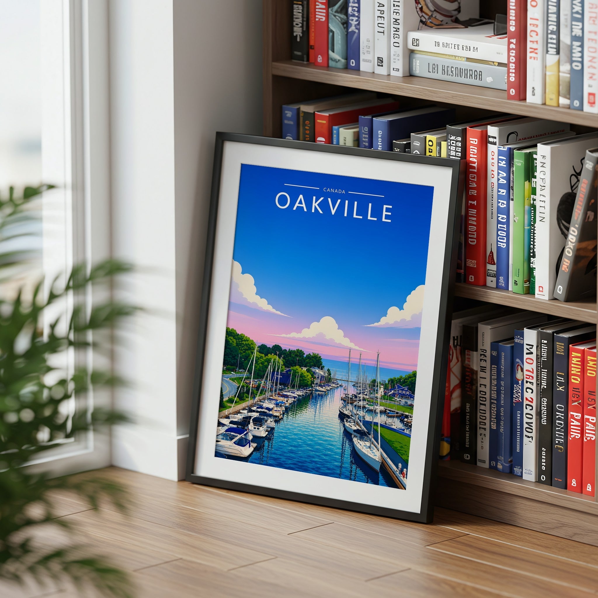 Oakville Travel Poster mounted in a black frame