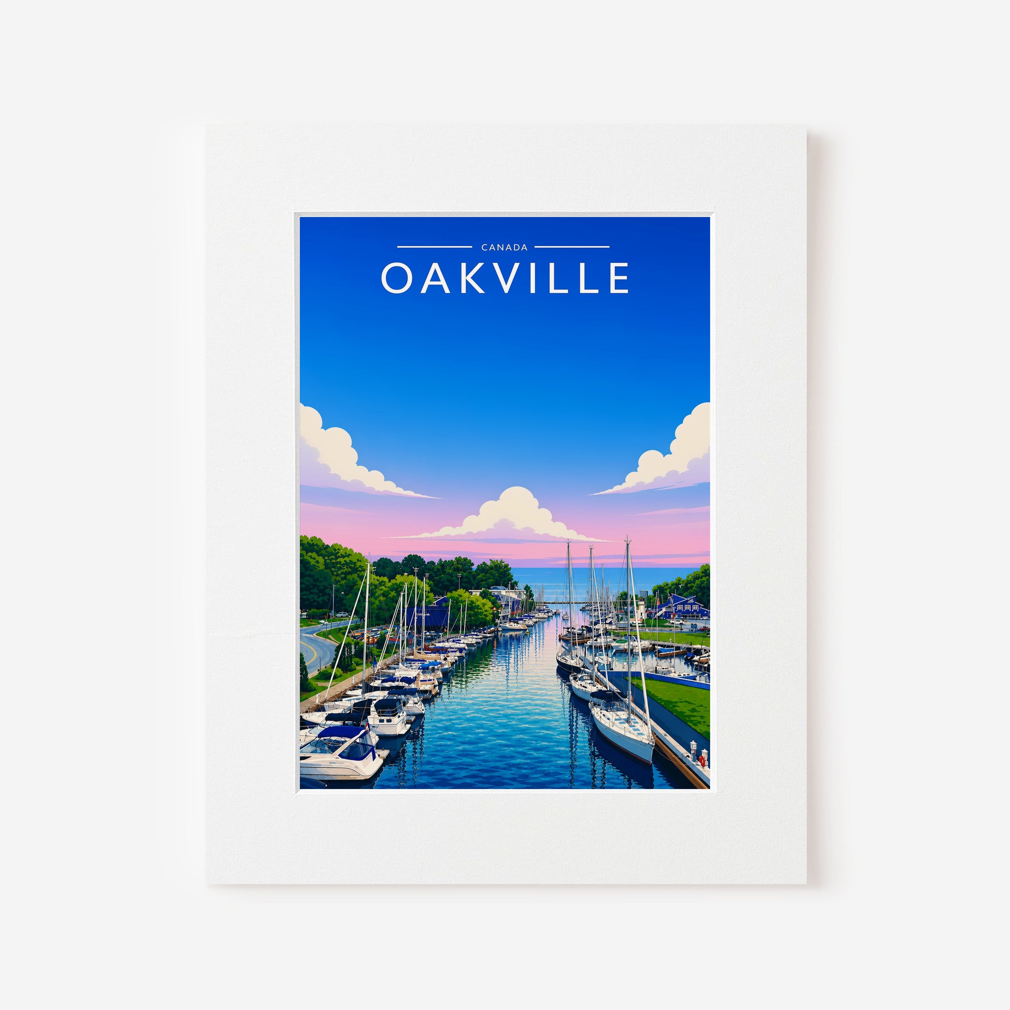 Oakville Travel Poster in a white mount