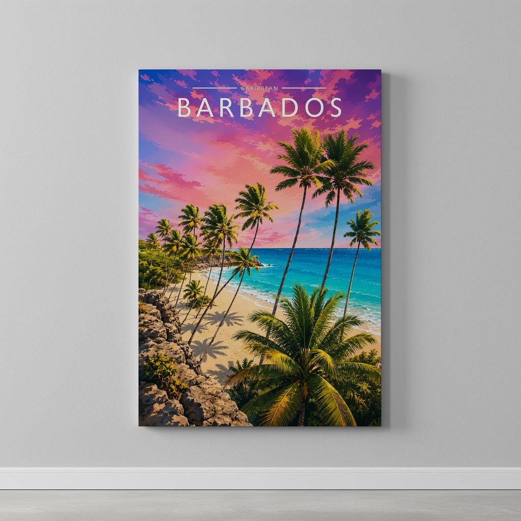 Barbados #3 Travel Poster as a gallery-wrapped canvas on a plain wall