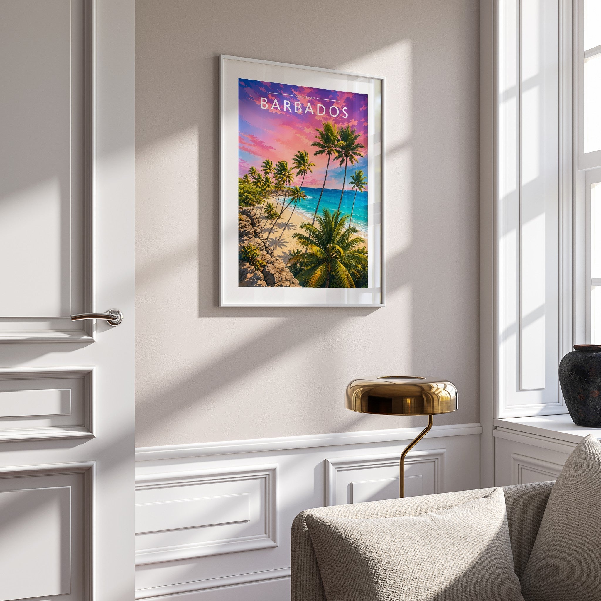 Barbados #3 Travel Poster mounted in a white frame