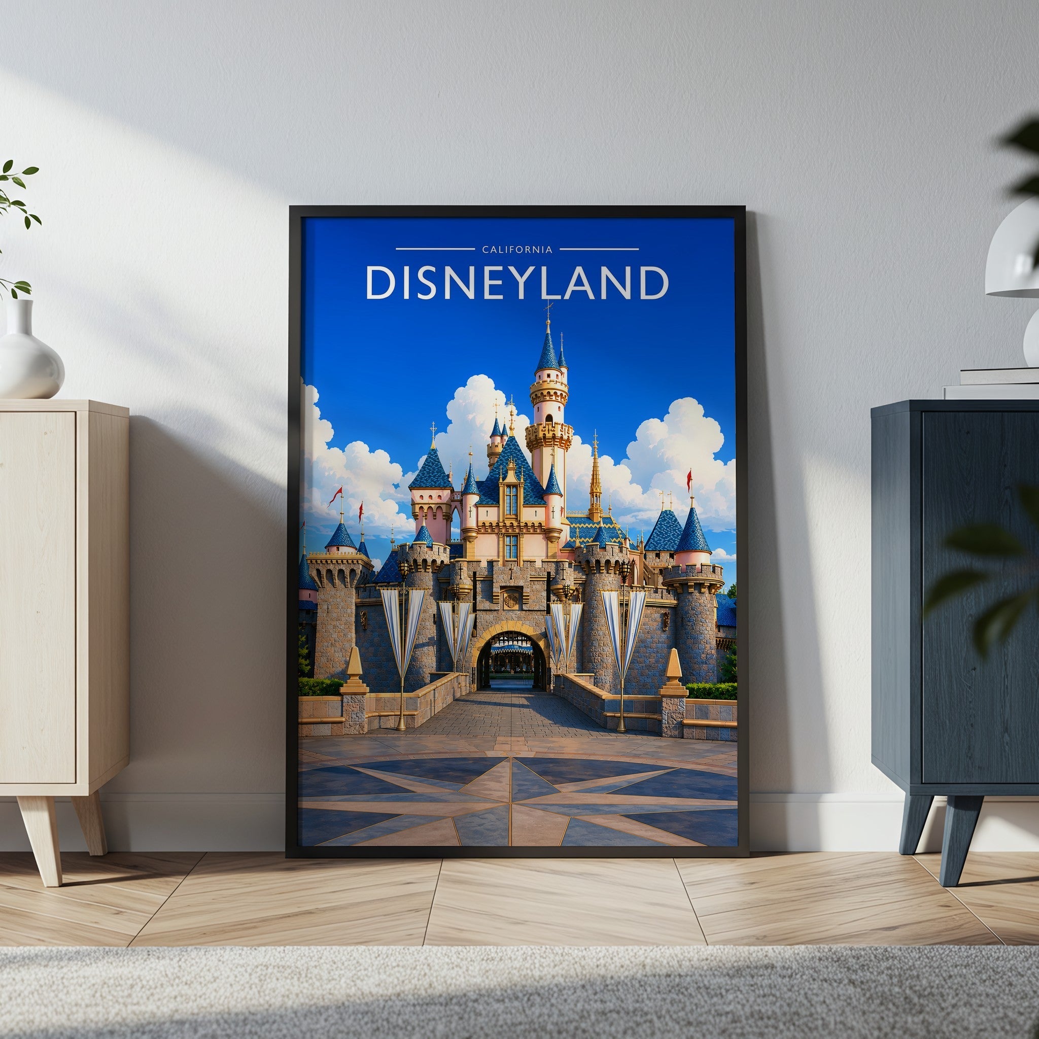Anaheim Travel Poster in a black frame
