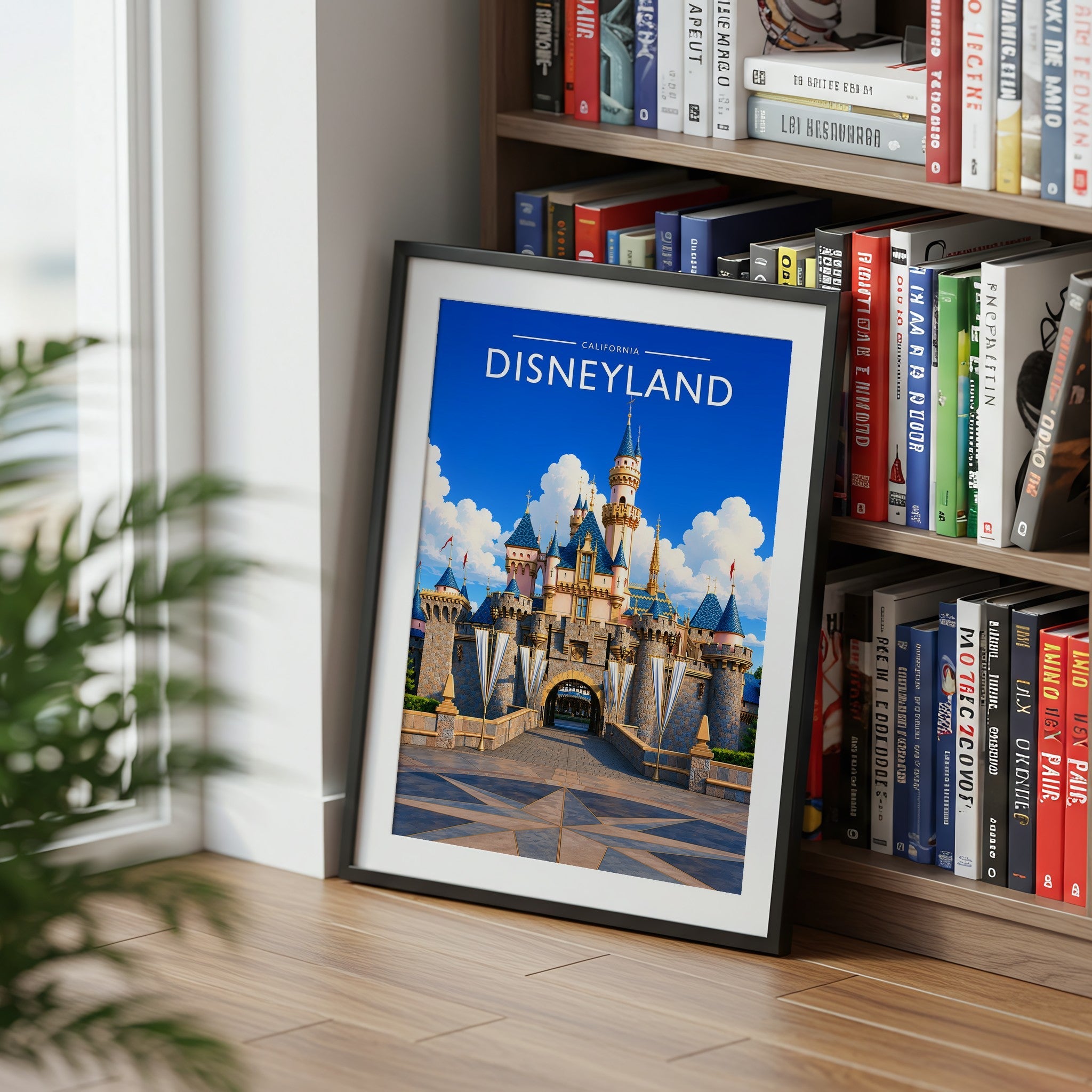 Anaheim Travel Poster mounted in a black frame