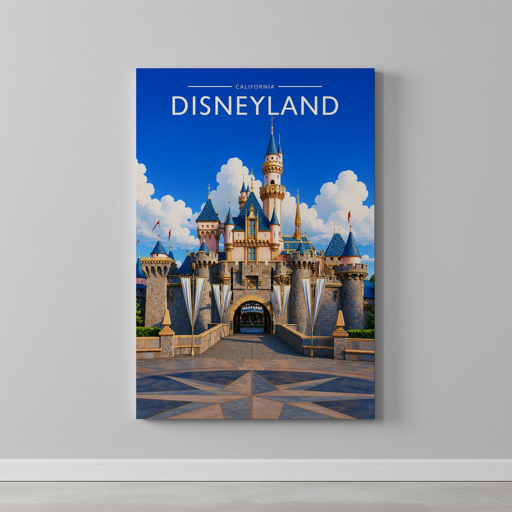 Anaheim Travel Poster as a gallery-wrapped canvas on a plain wall