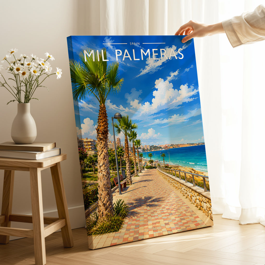 Mil Palmeras Travel Poster as a gallery-wrapped canvas