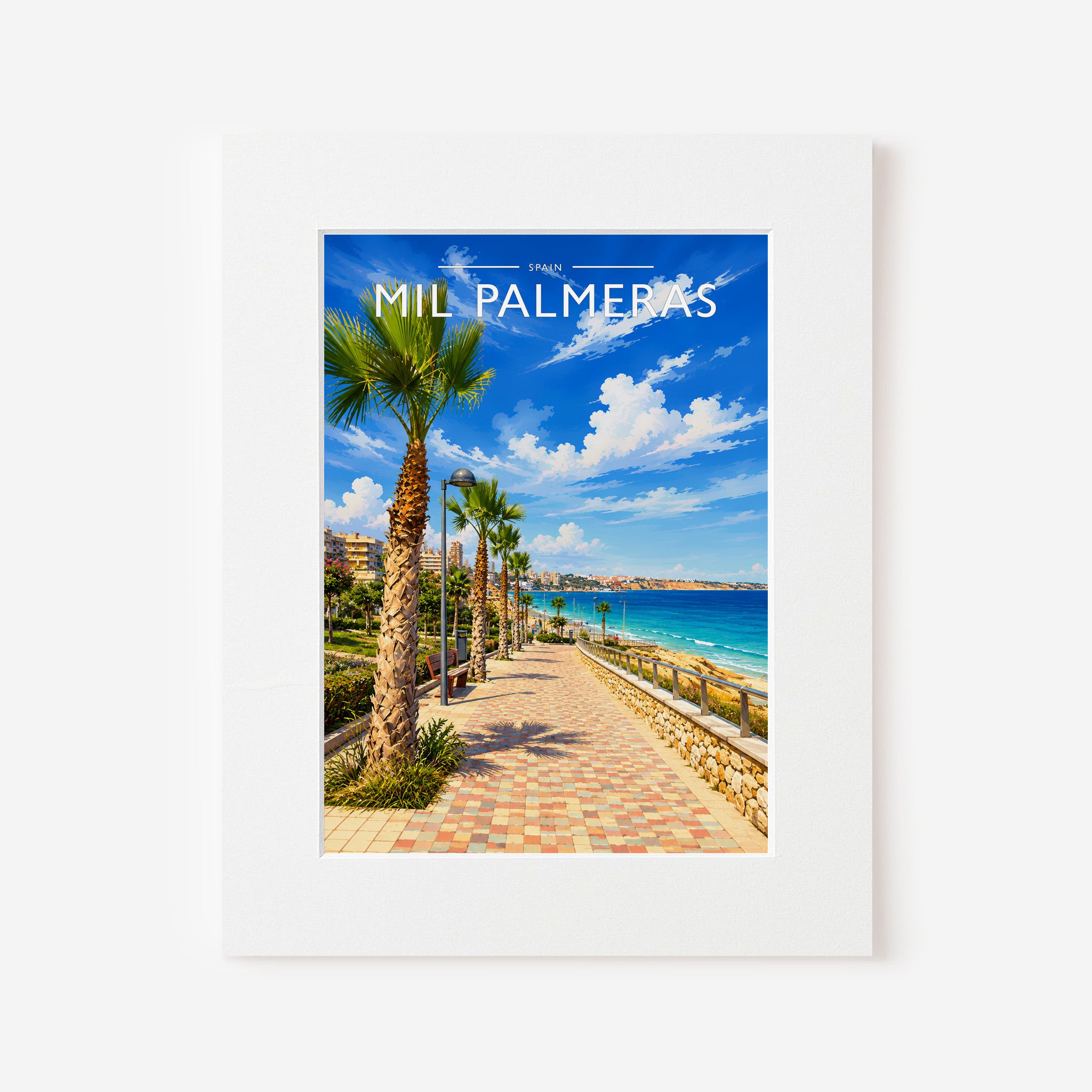 Mil Palmeras Travel Poster in a white mount