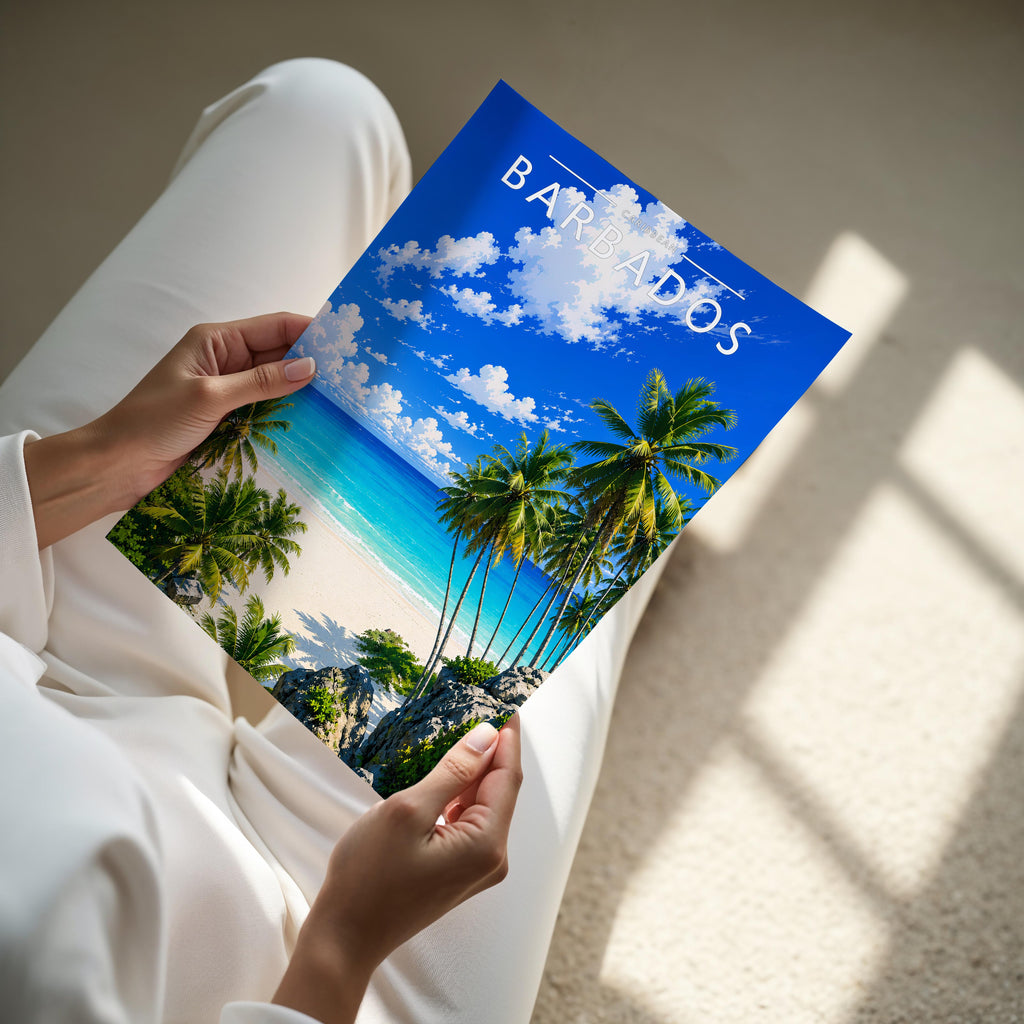 Barbados #4 Travel Poster - A4 print held in hand