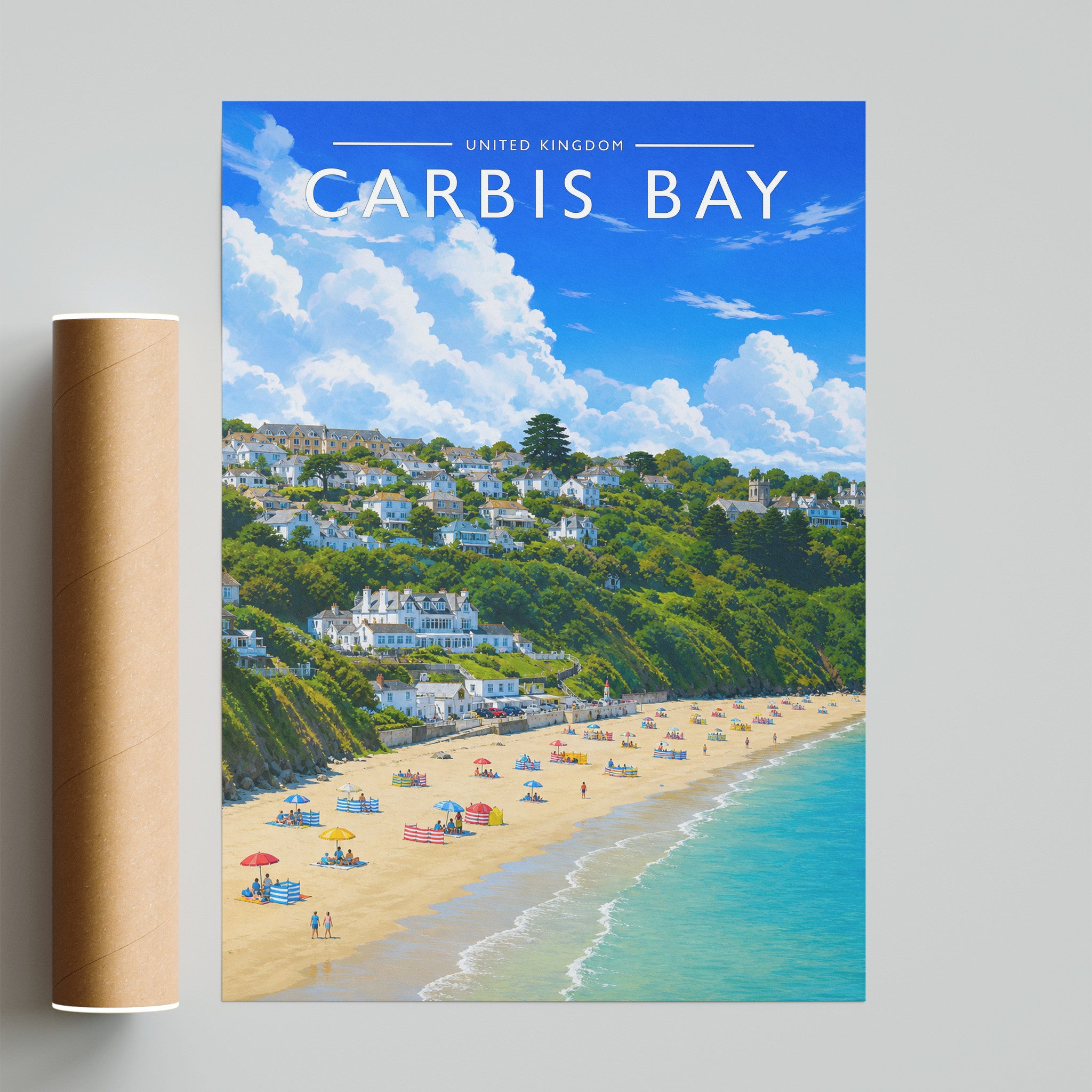Carbis Bay Travel Poster - fine art print with shipping tube