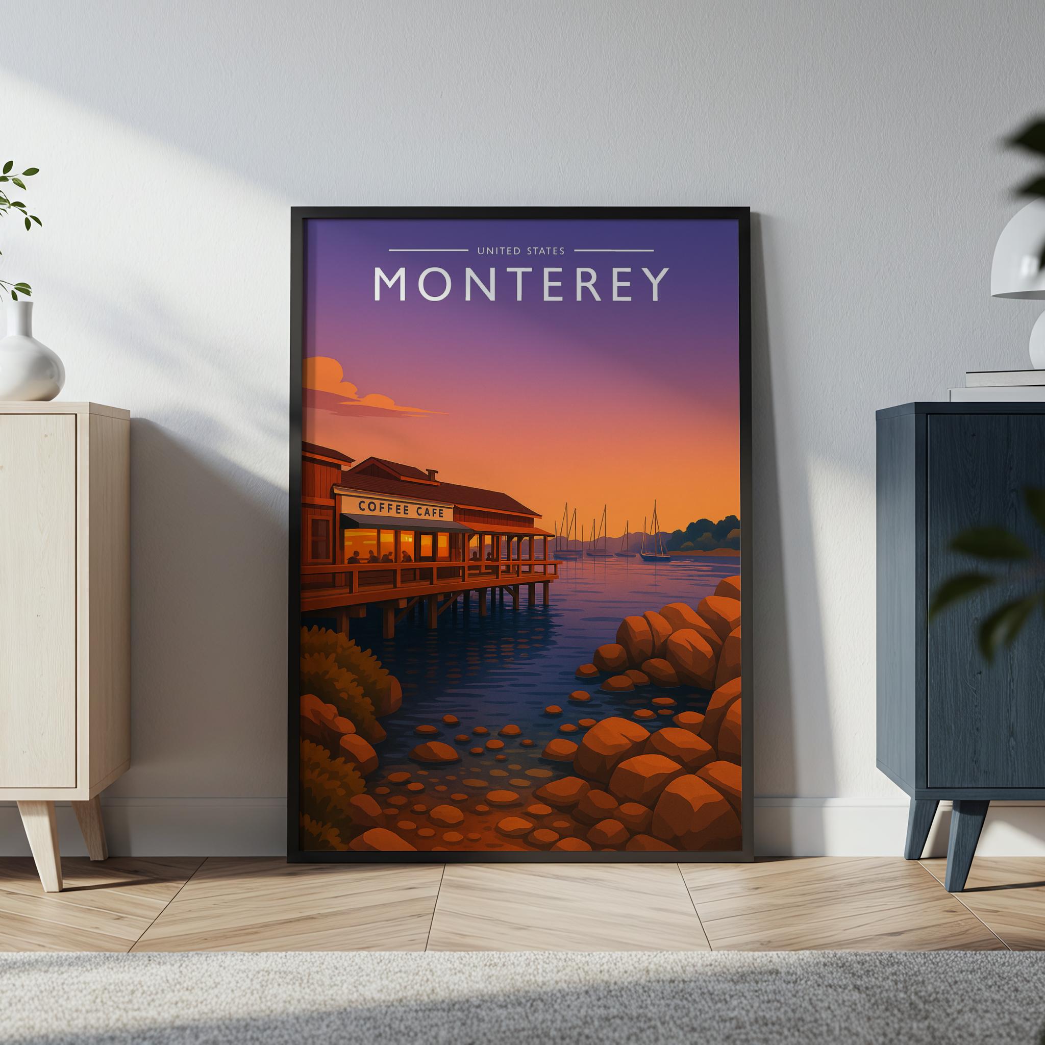 Monterey Travel Poster in a black frame