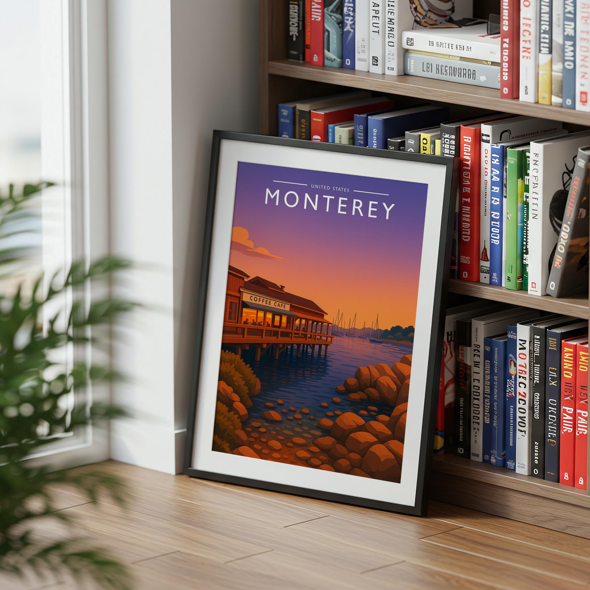 Monterey Travel Poster mounted in a black frame