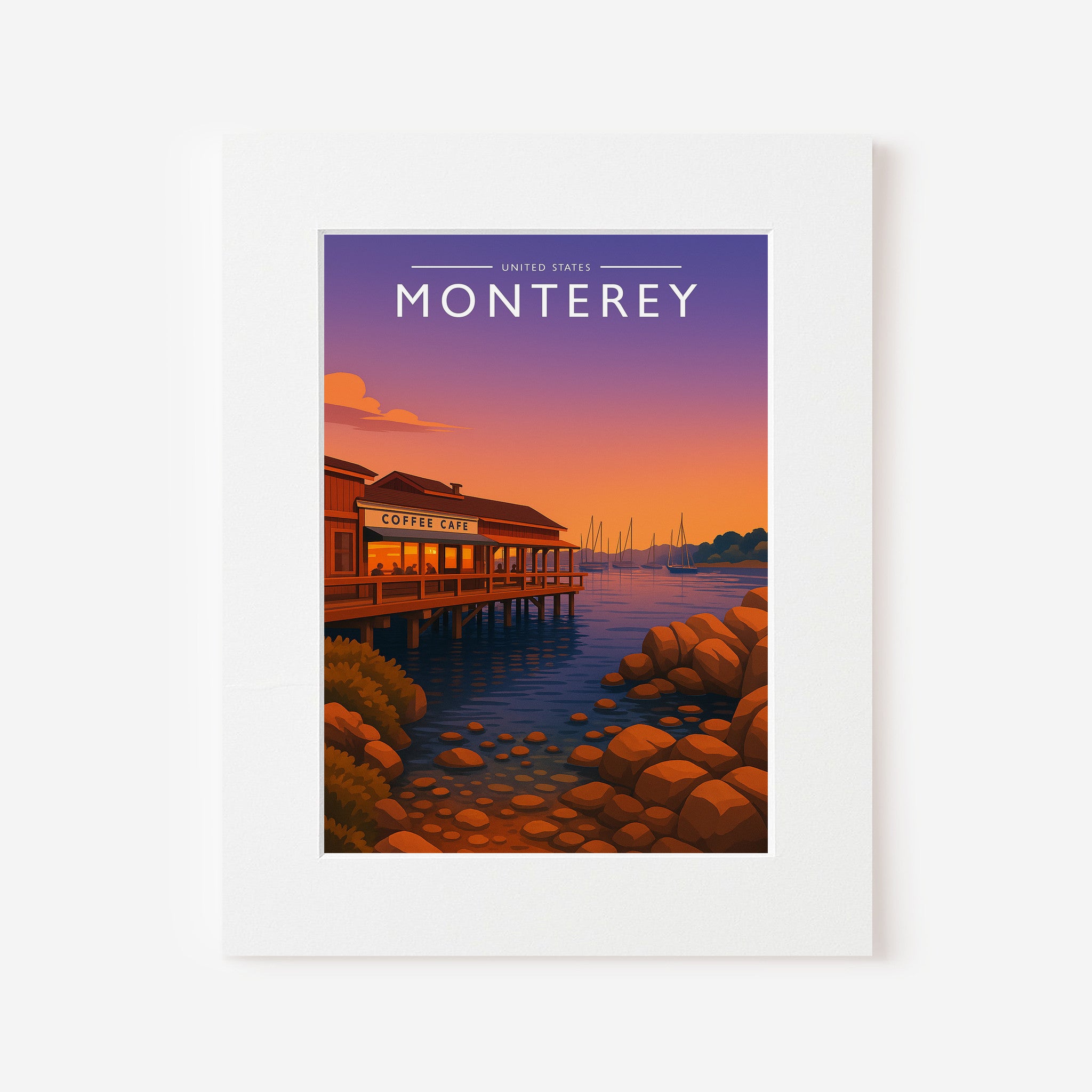 Monterey Travel Poster in a white mount