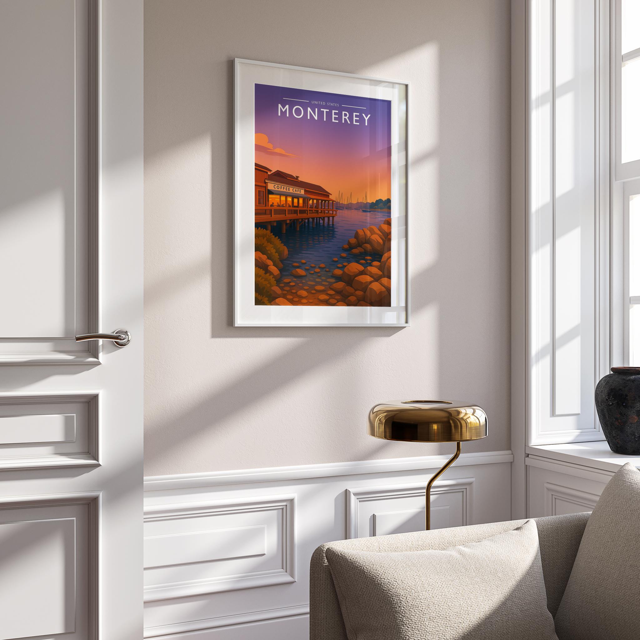 Monterey Travel Poster mounted in a white frame