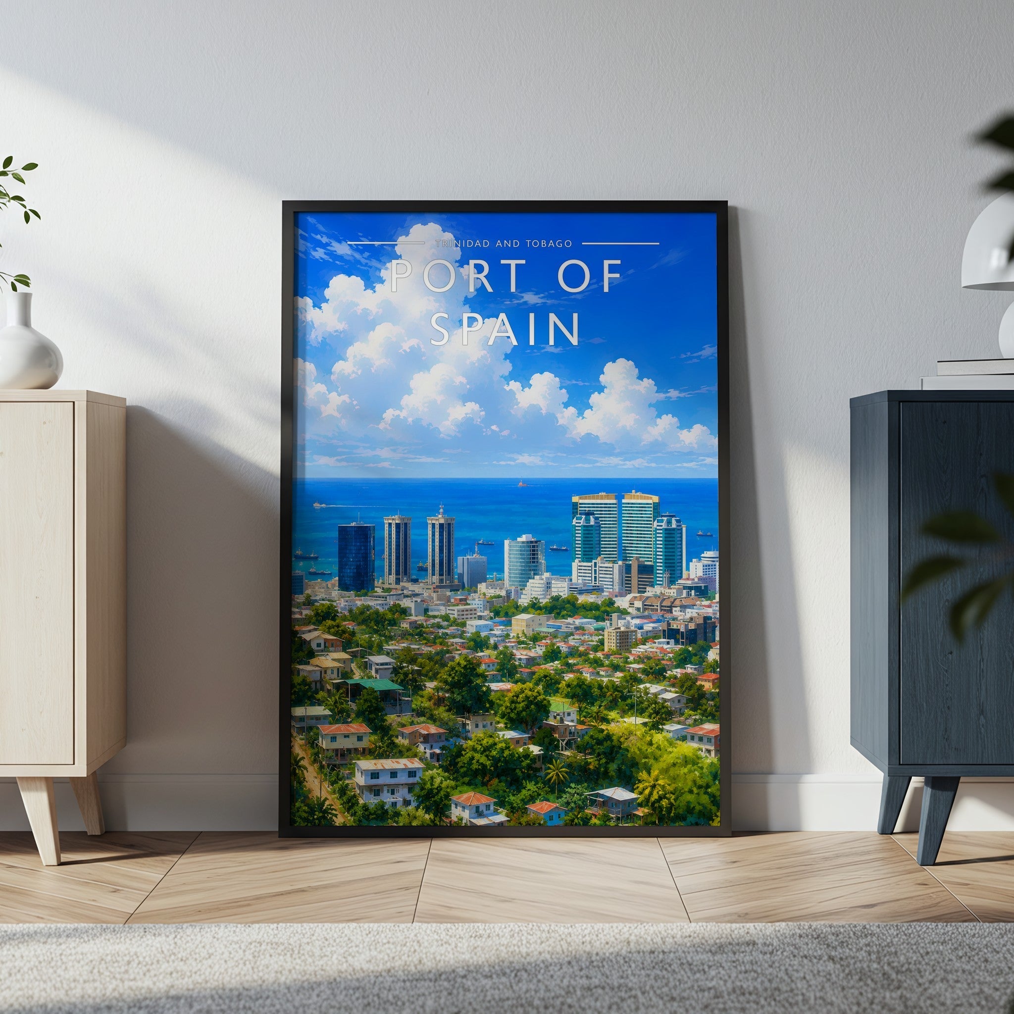 Port of Spain Travel Poster in a black frame