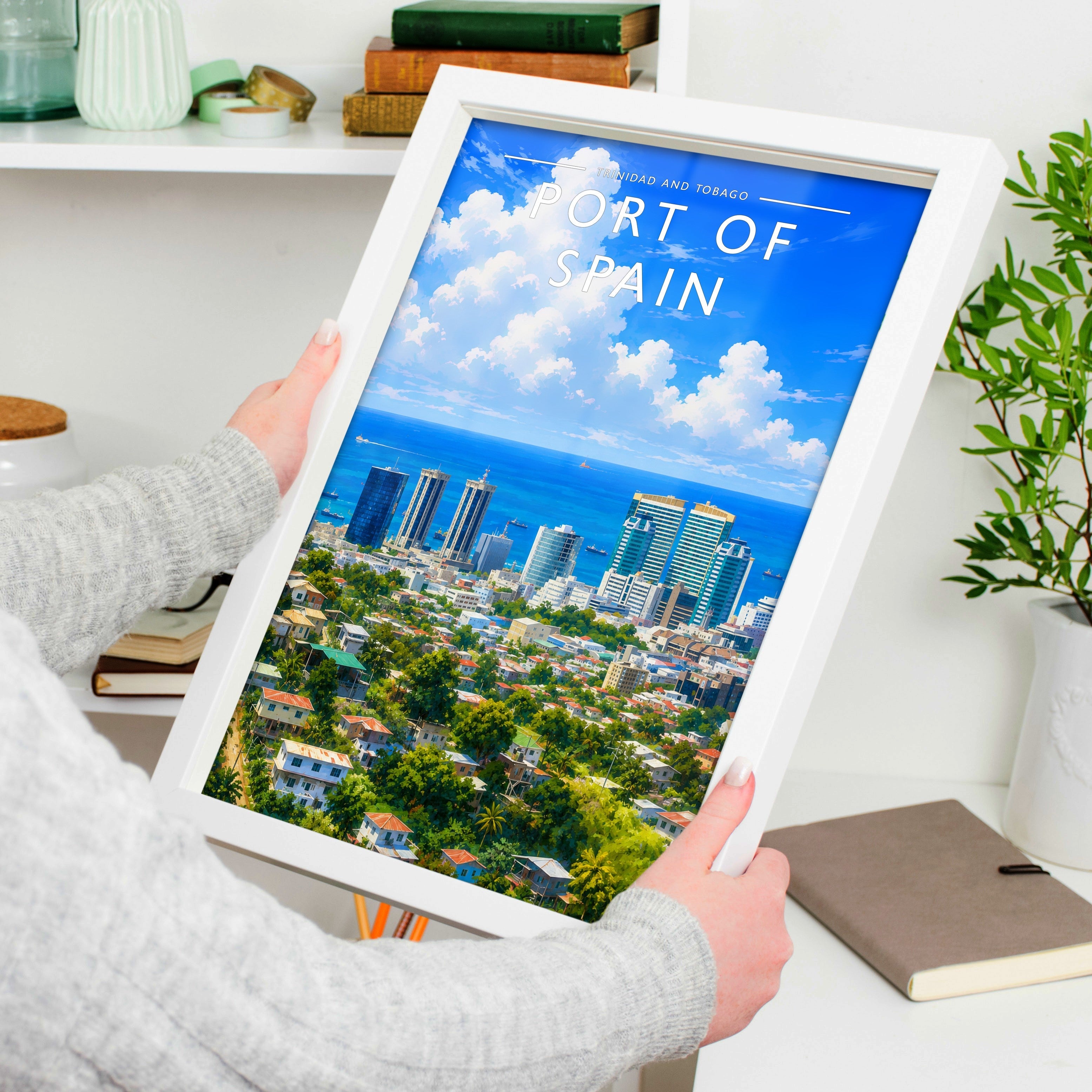 Port of Spain Travel Poster held in a white frame