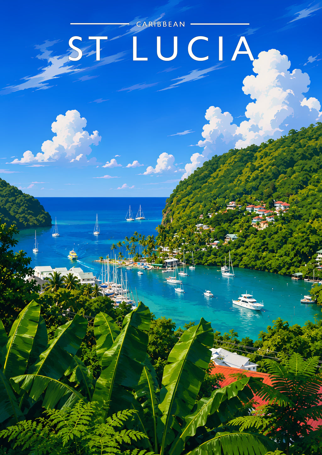 St Lucia Travel Poster - A4 travel poster print