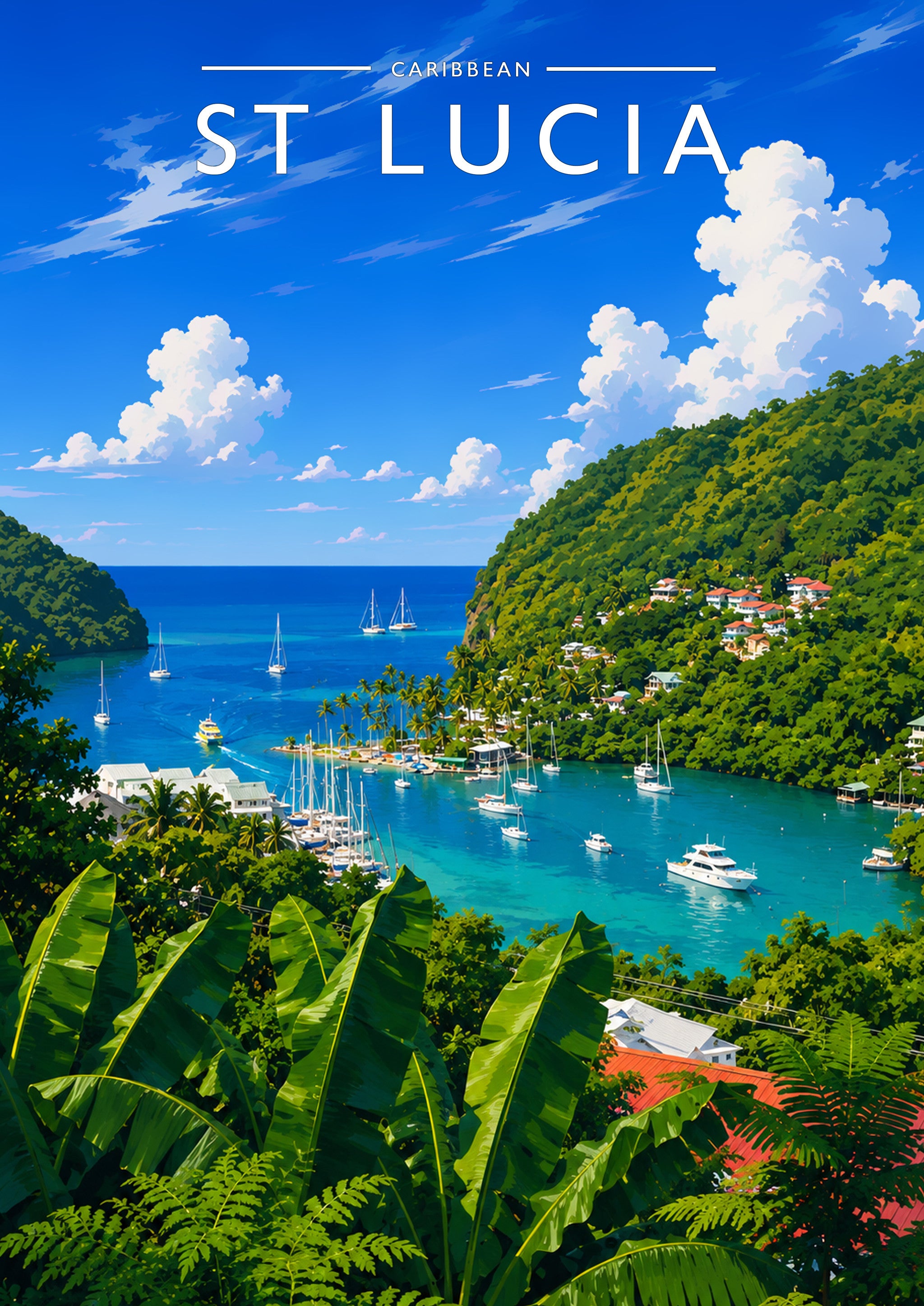 St Lucia Travel Poster - A4 travel poster print