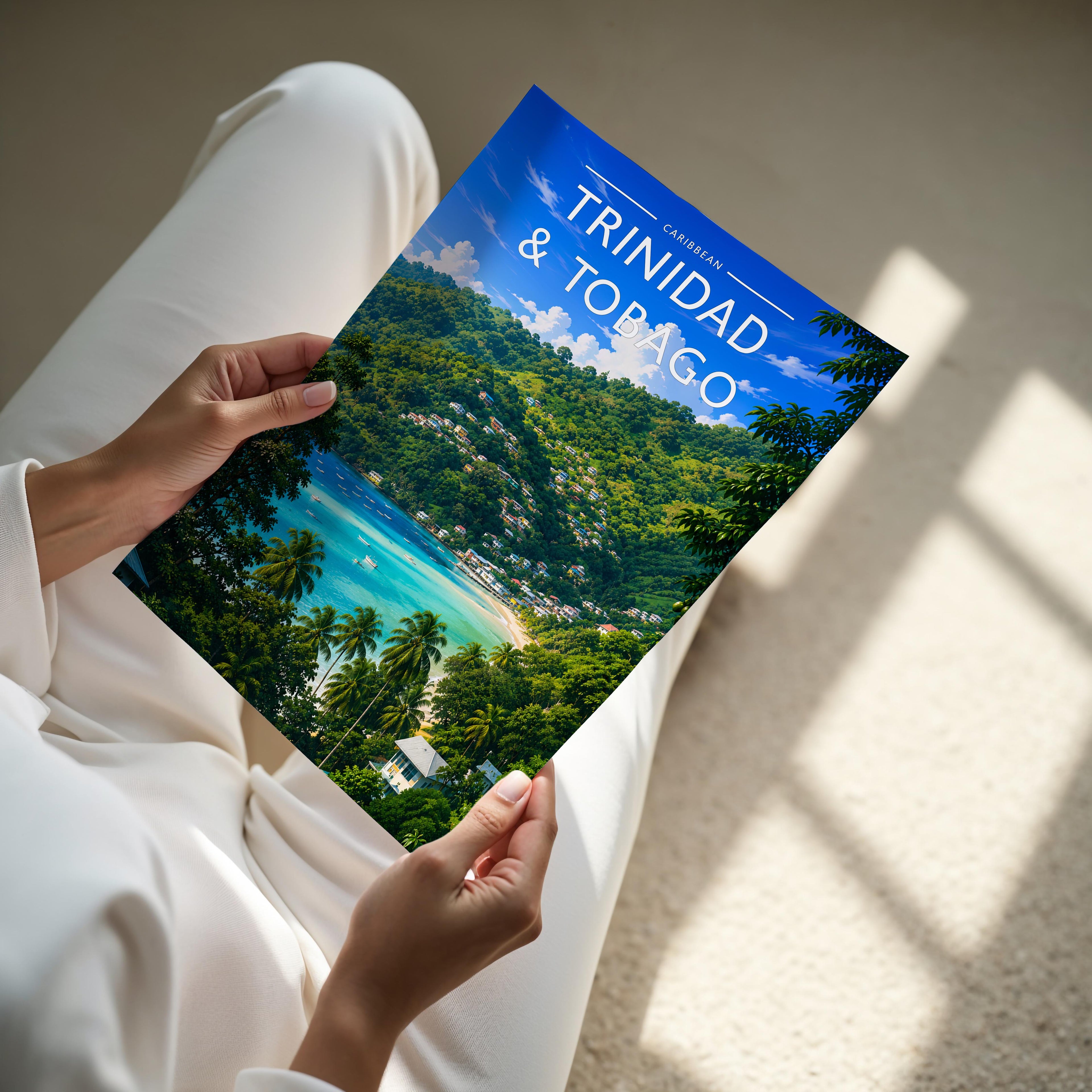 Trinidad & Tobago Travel Poster - A4 print held in hand