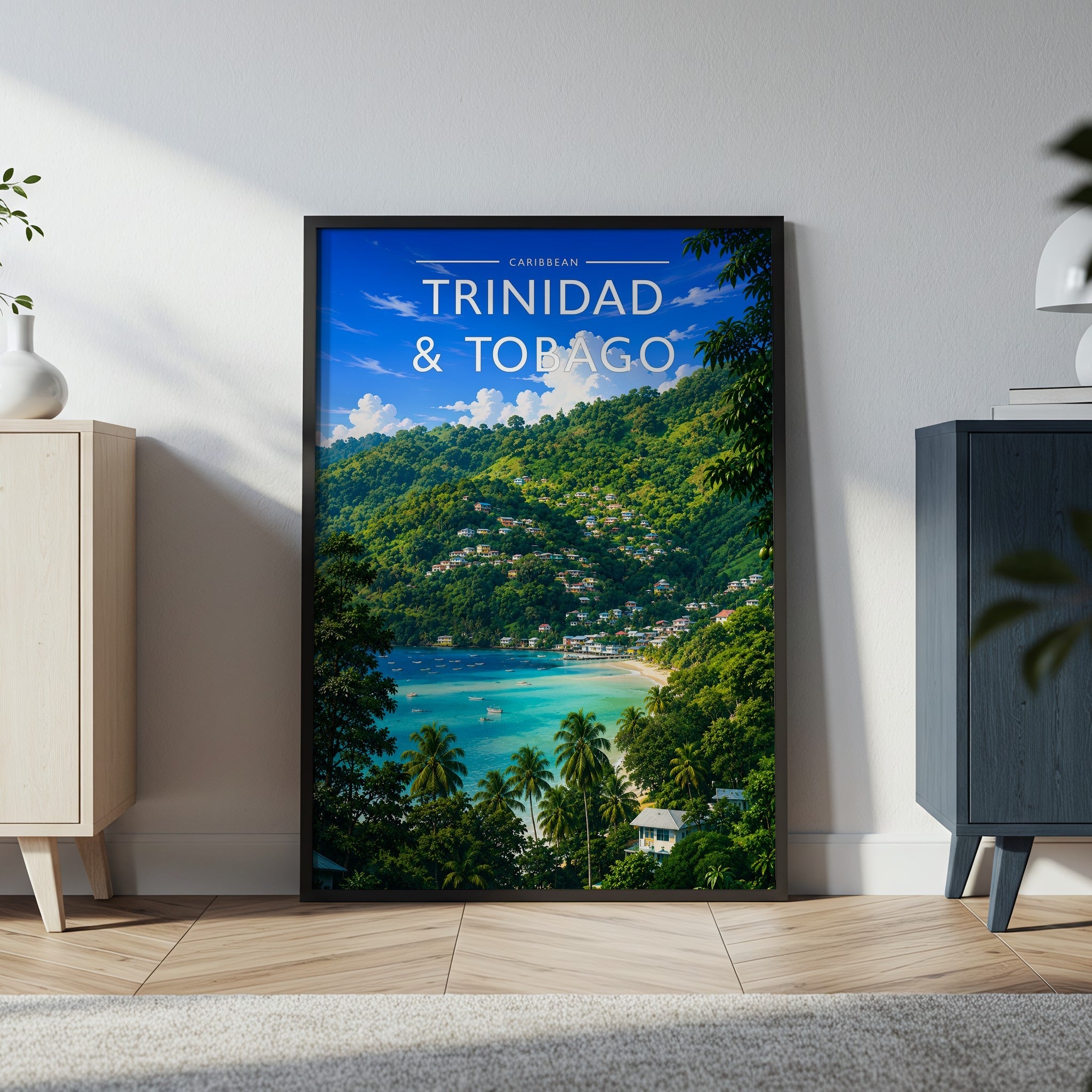 Trinidad & Tobago Travel Poster in a black frame